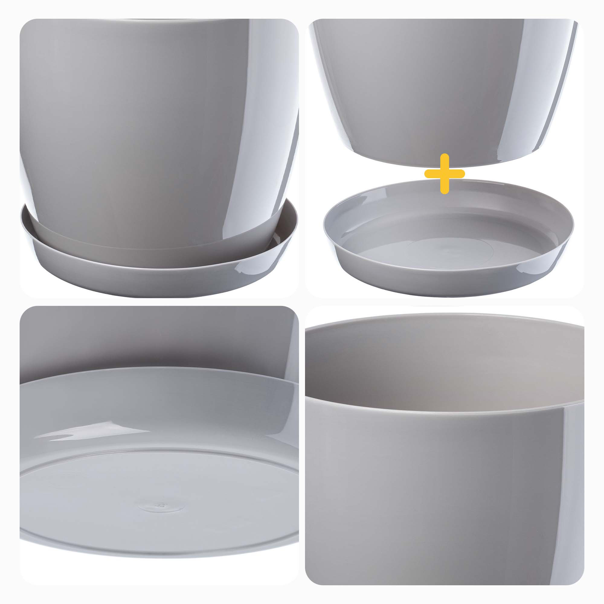 Doniczka na kwiaty z podstawką szara 18 cm + 20 cm, 2 szt.