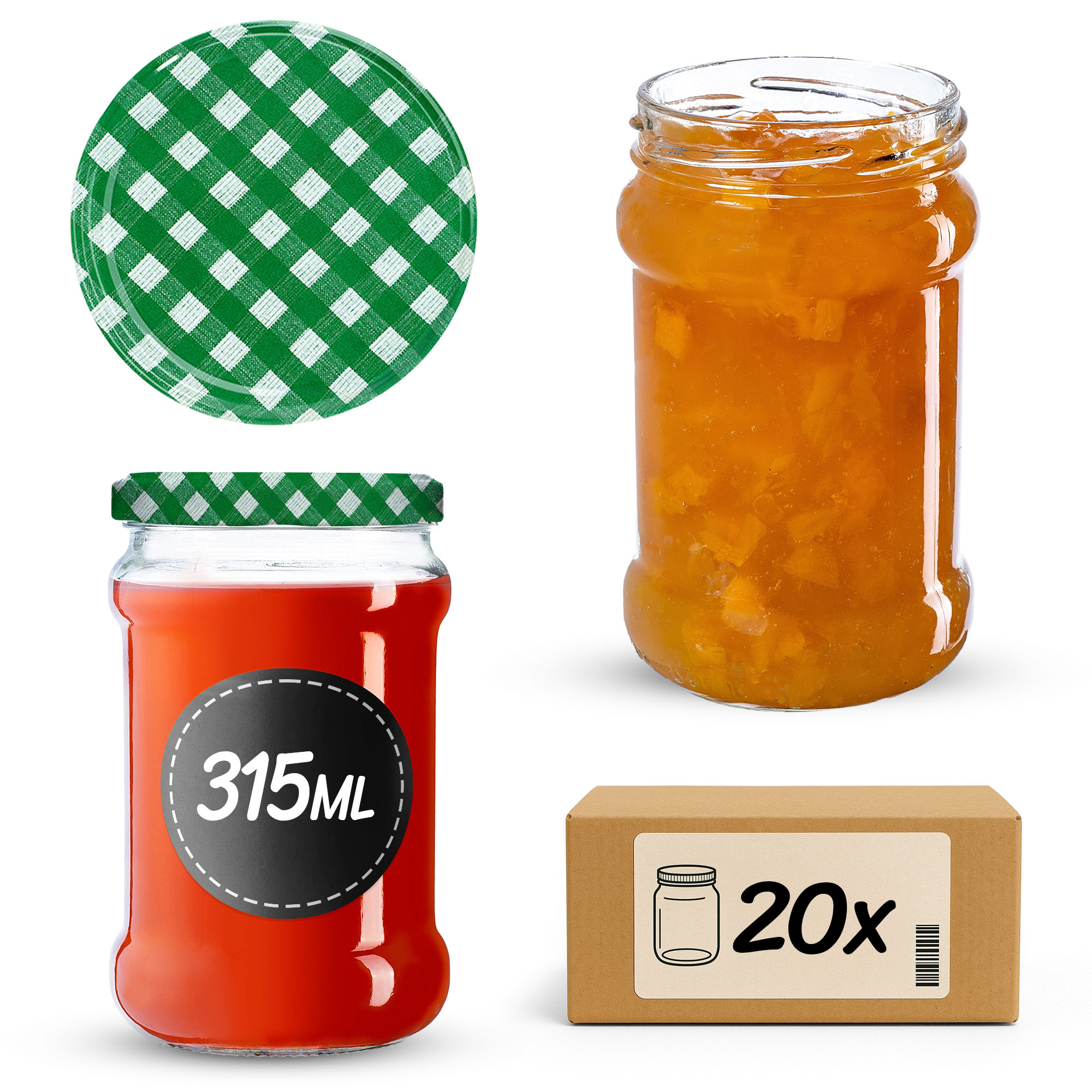 Słoiki na przetwory Seno 315ml 20szt 66mm + wieczka "Zielona krata"