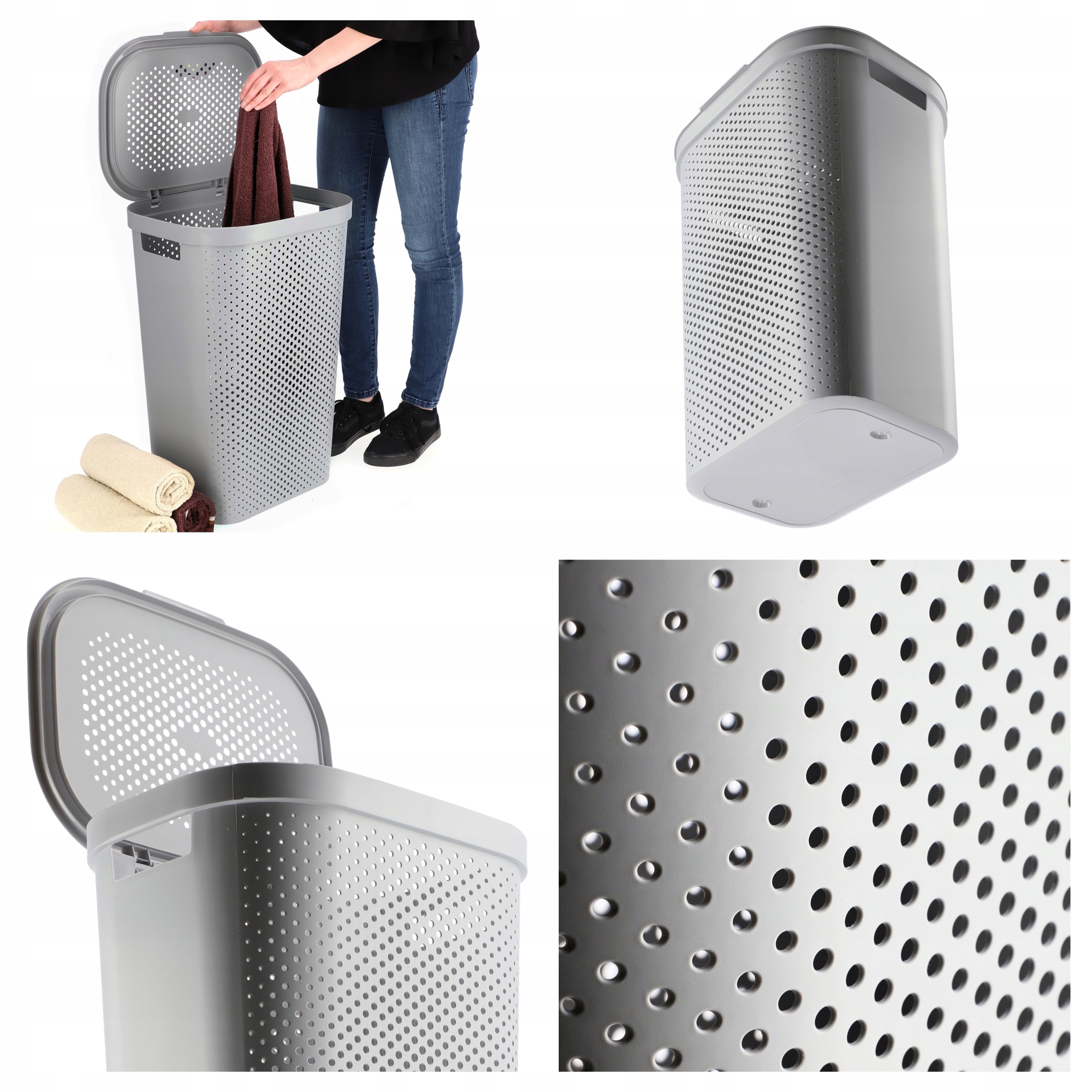 Kosz z pokrywą 60L + pojemnik 45L Curver Infinity jasnoszary