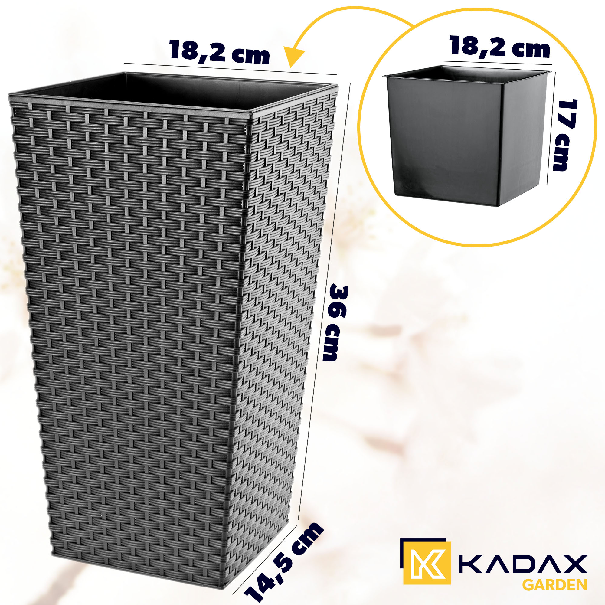 Donica z wkładem rattan Pesaro 19 cm, grafit