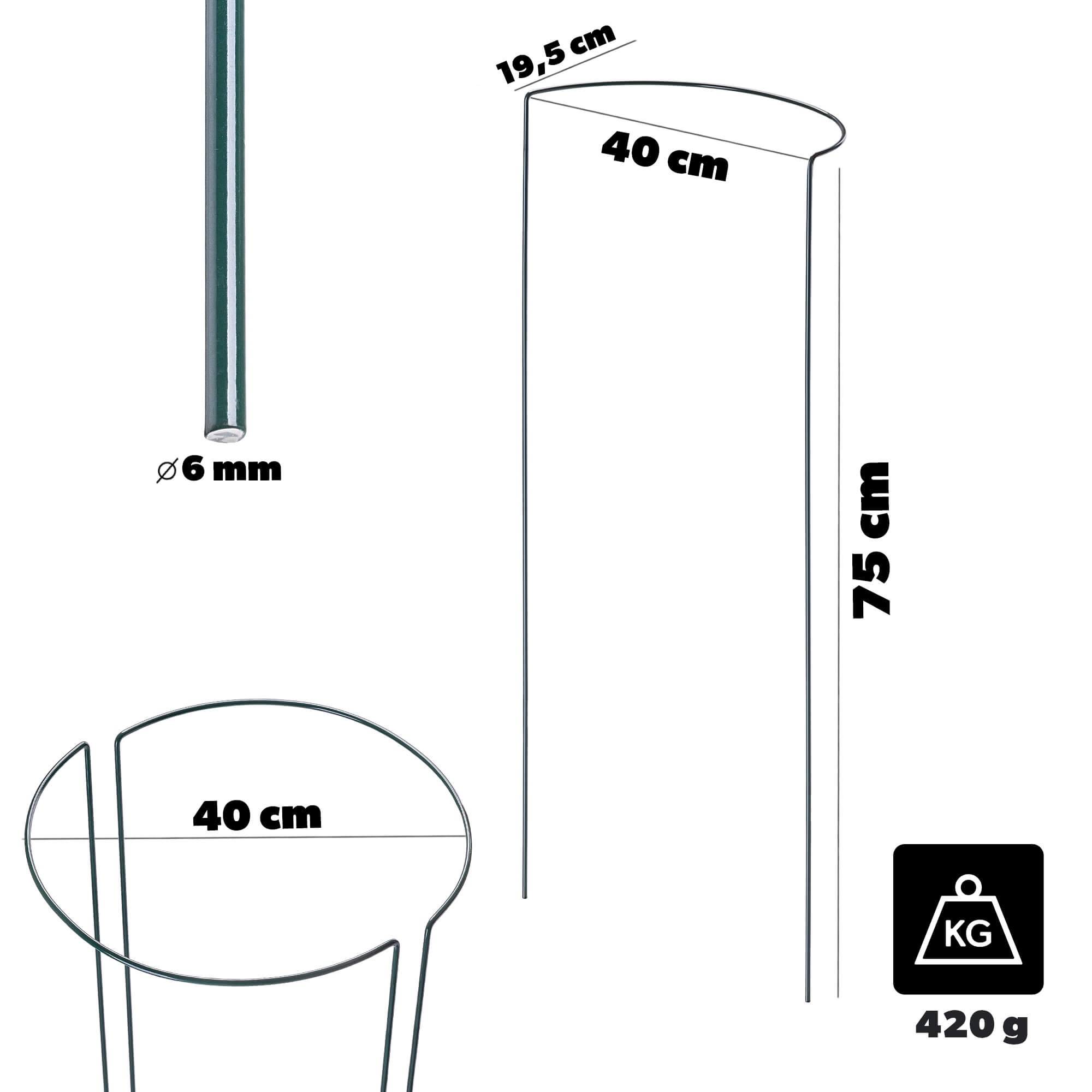 Podpora ogrodowa Mahet półkole 75 cm stalowa zielona 6 szt.