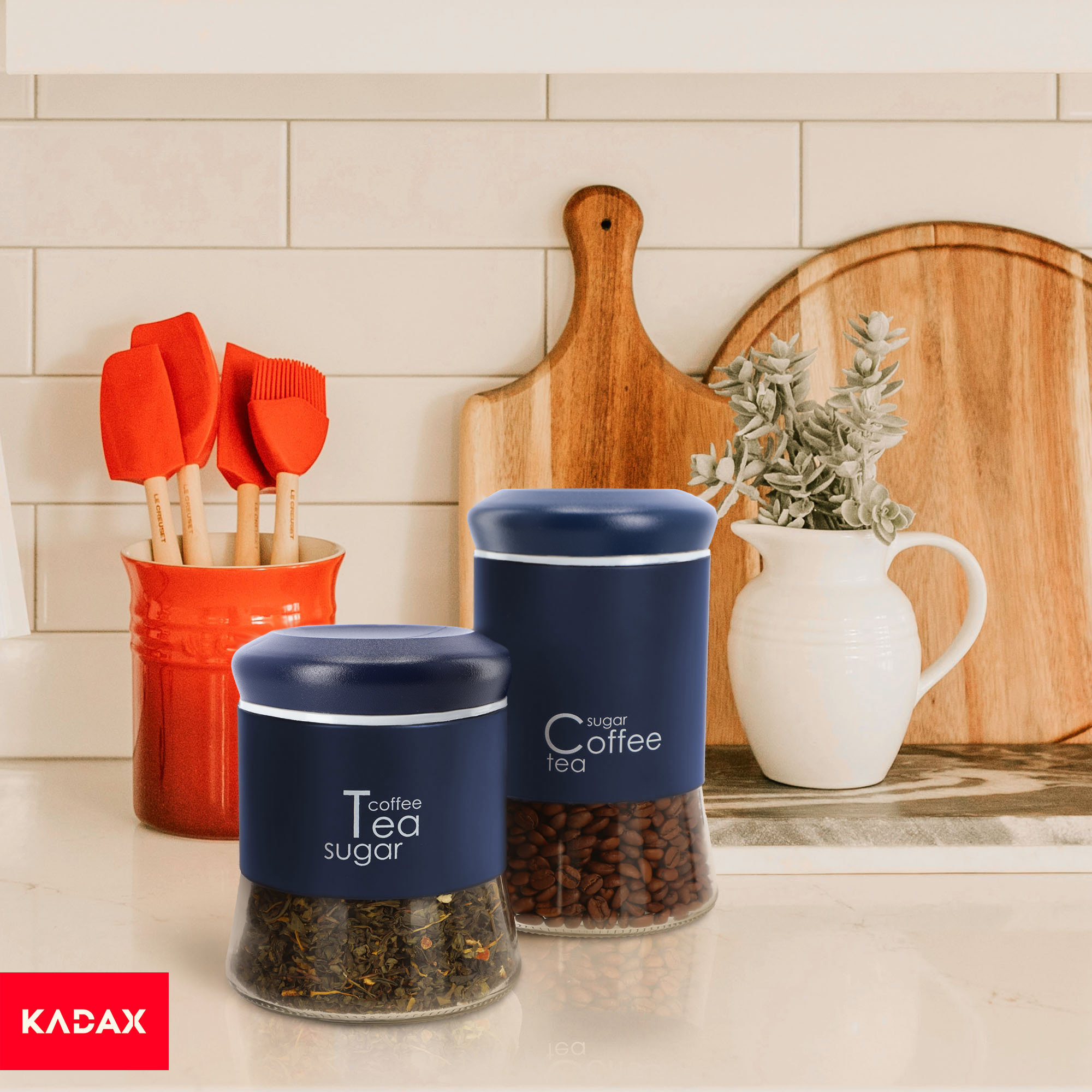 Zestaw szklanych pojemników 700ml +1000ml, granatowe