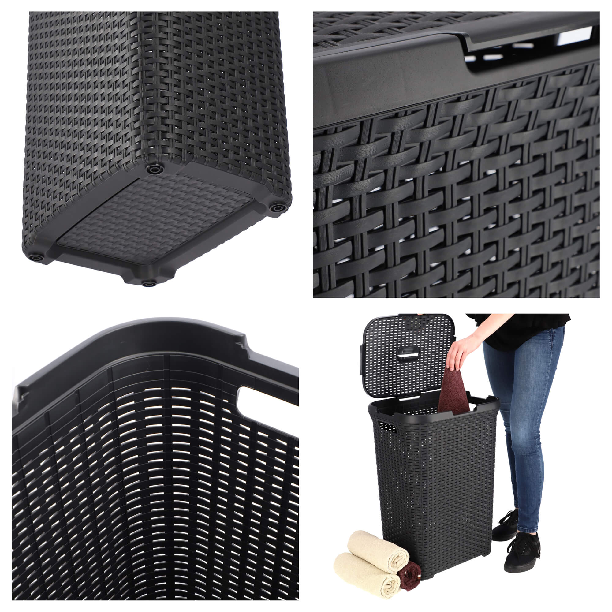 Kosz z pokrywą Curver Natural Style 60L grafitowy