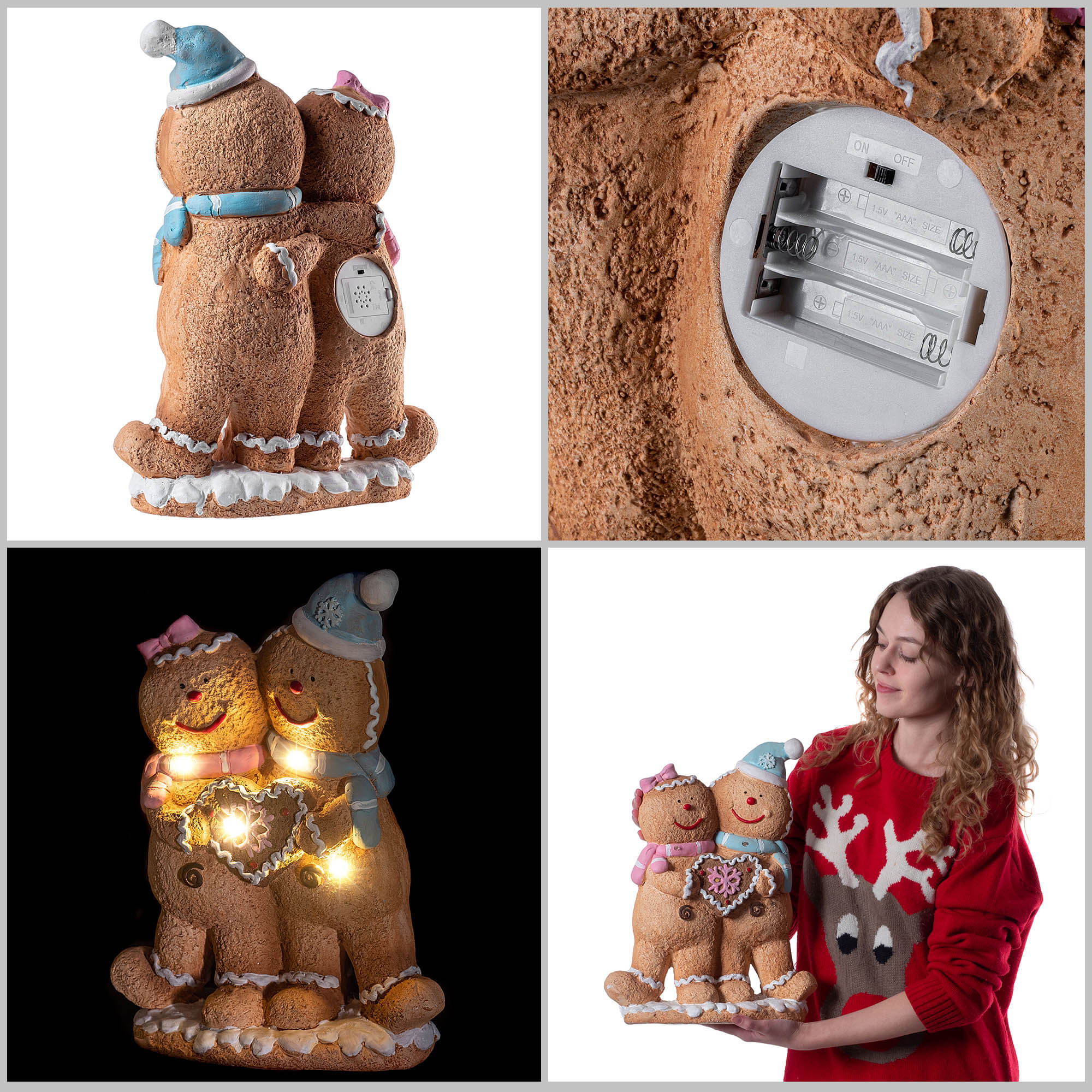 Figurka bożonarodzeniowa LED Aliud chłopiec i dziewczynka piernik