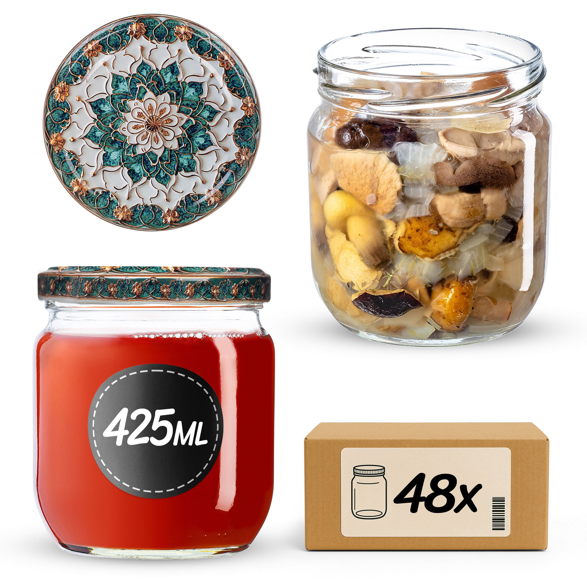 Słoiki na przetwory Salla 425ml fi82mm 48szt + wieczko Ceramics 1