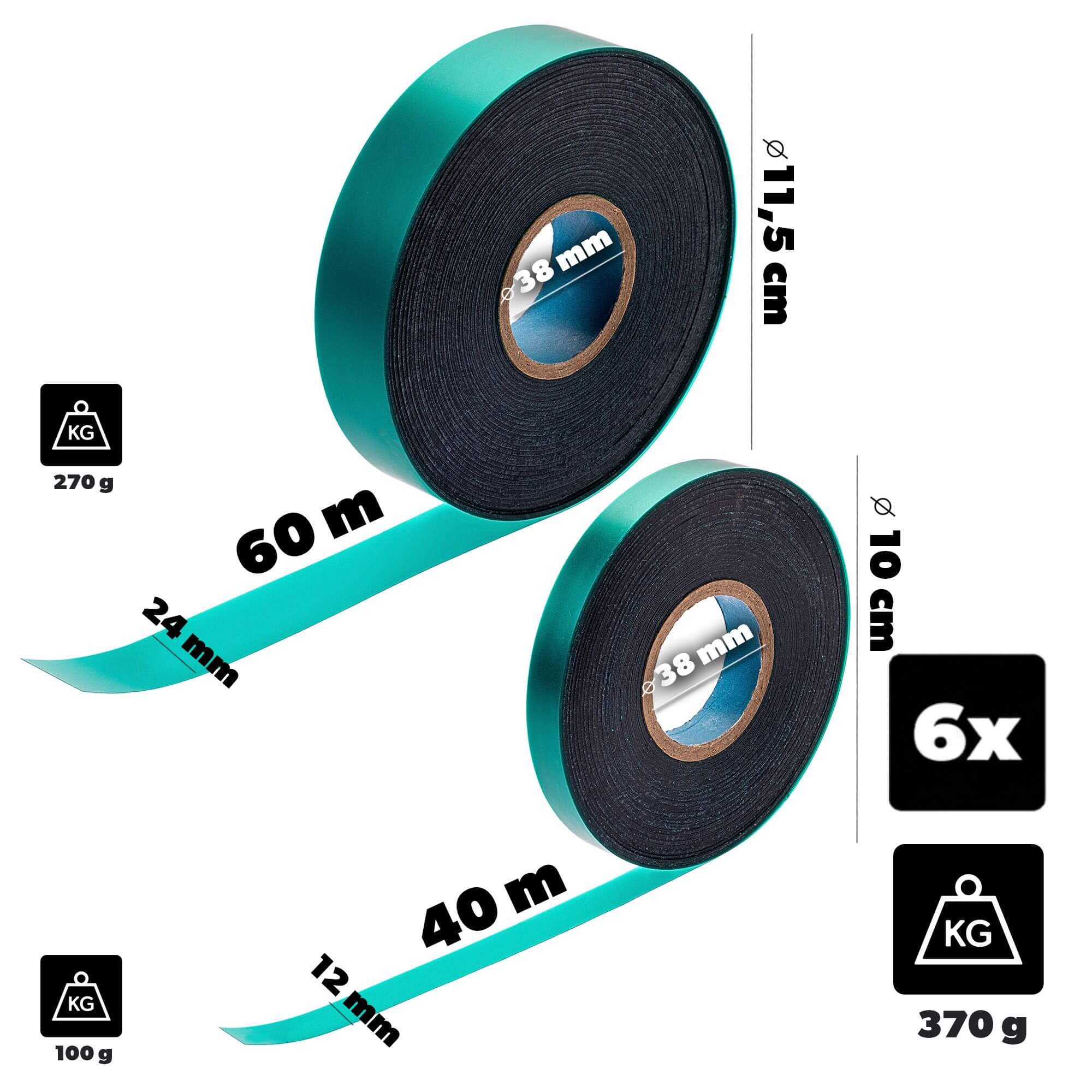Taśma do podwiązywania roślin Vernoil 60 m x 24 mm + 40 m x 12 mm zielone 6 szt.