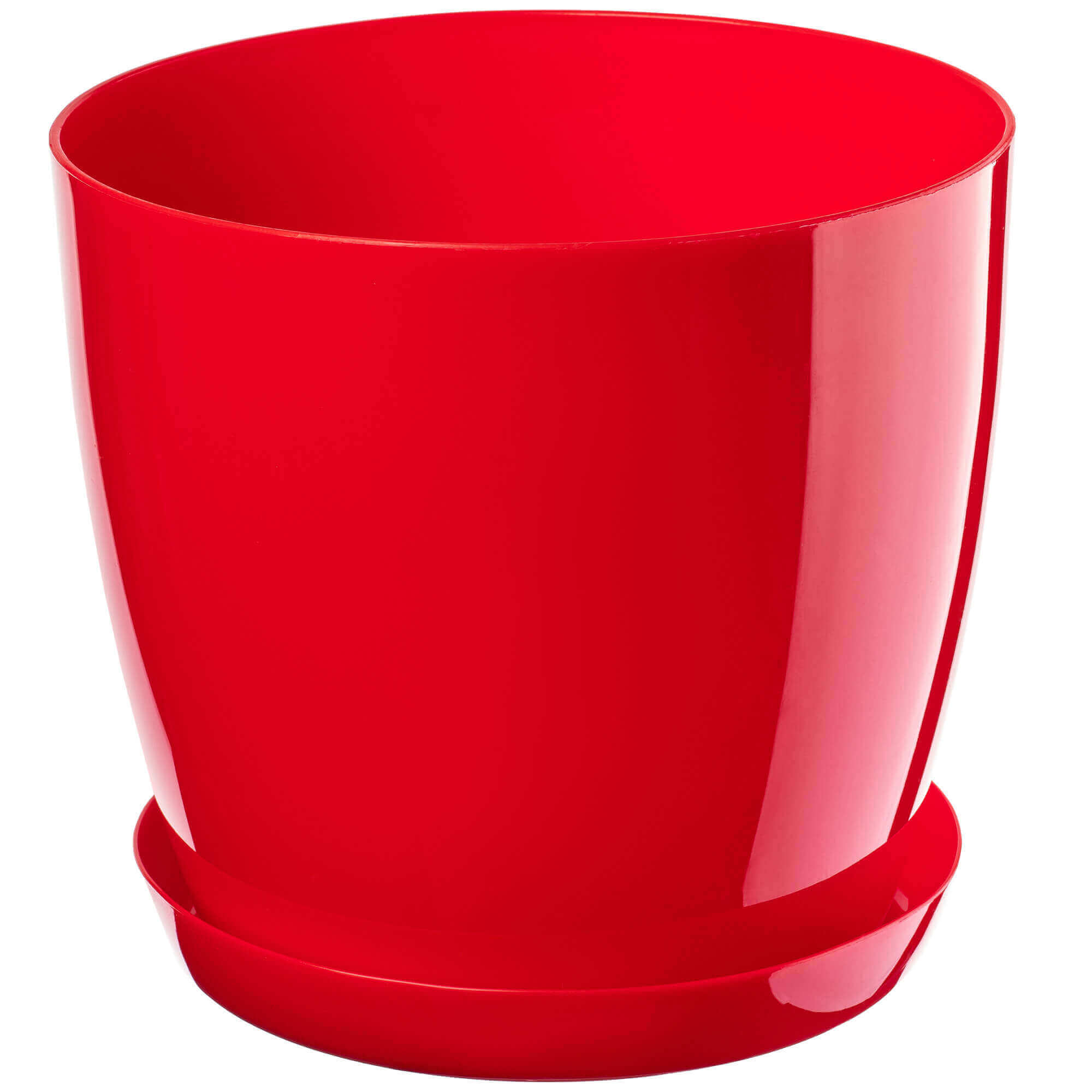 Doniczka na kwiaty z podstawką 16 cm, czerwona gładka
