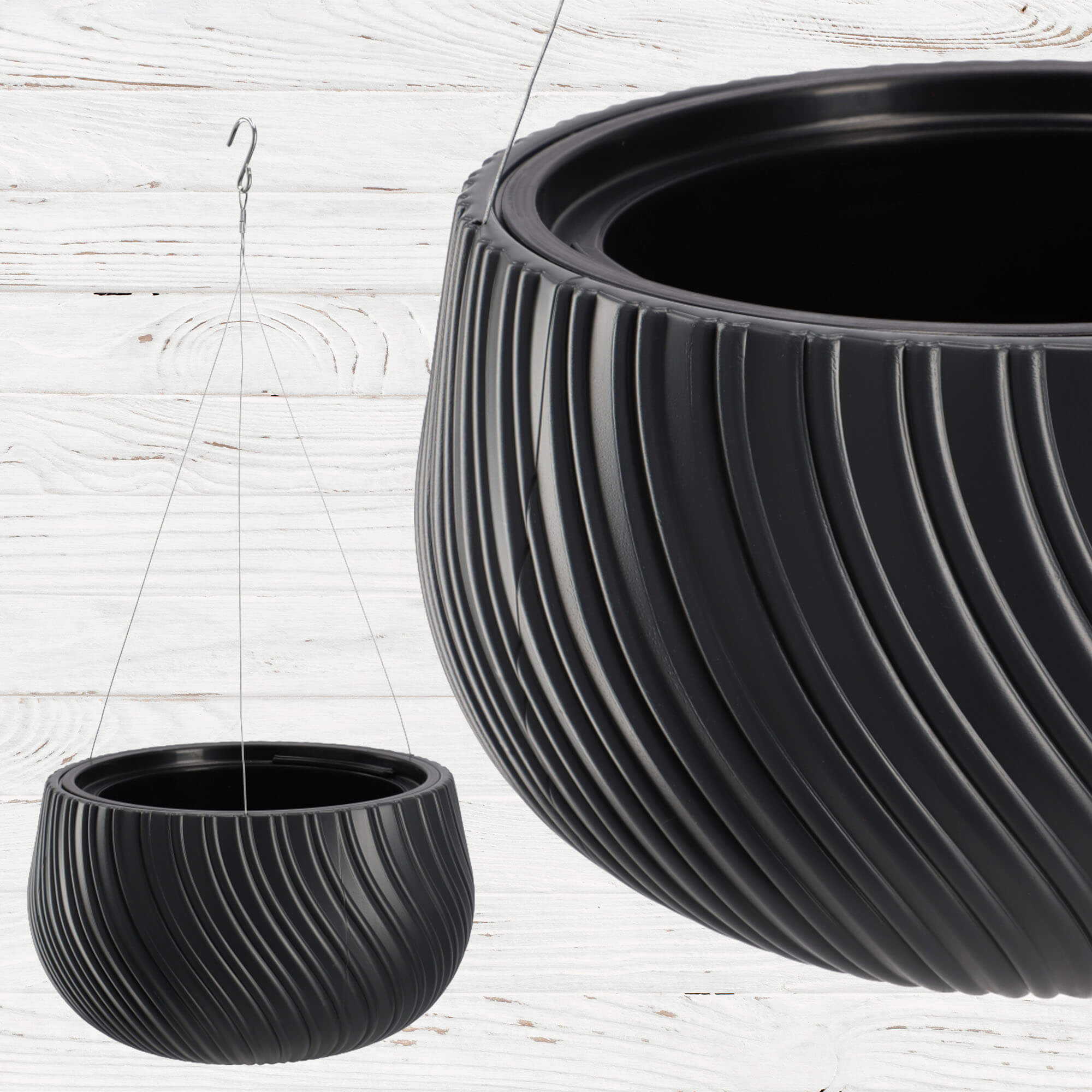 Doniczka wisząca z wkładem Rucas 29 cm, antracyt