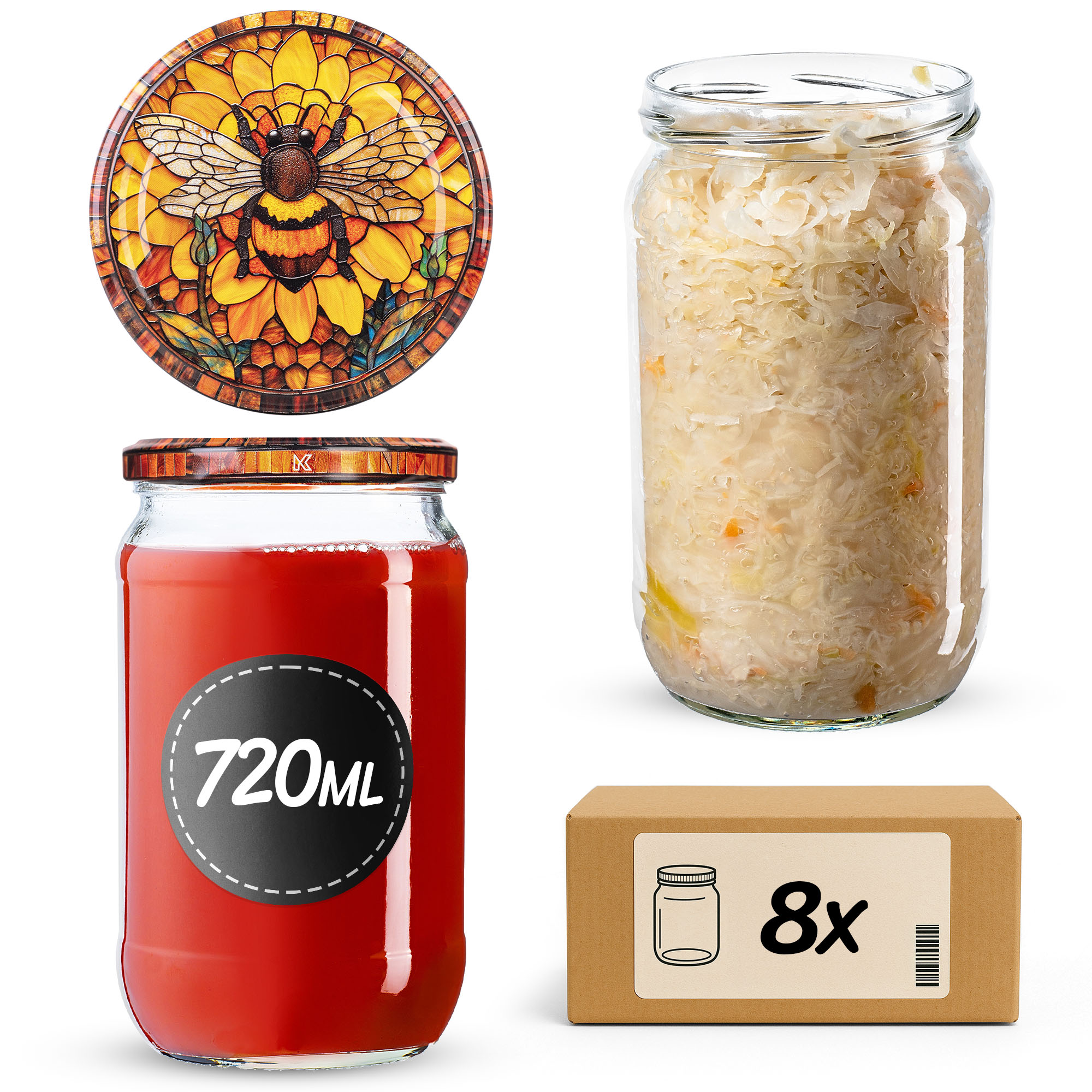 Słoiki na przetwory Niva 720ml fi82mm 8szt + wieczko Bee of the fusion