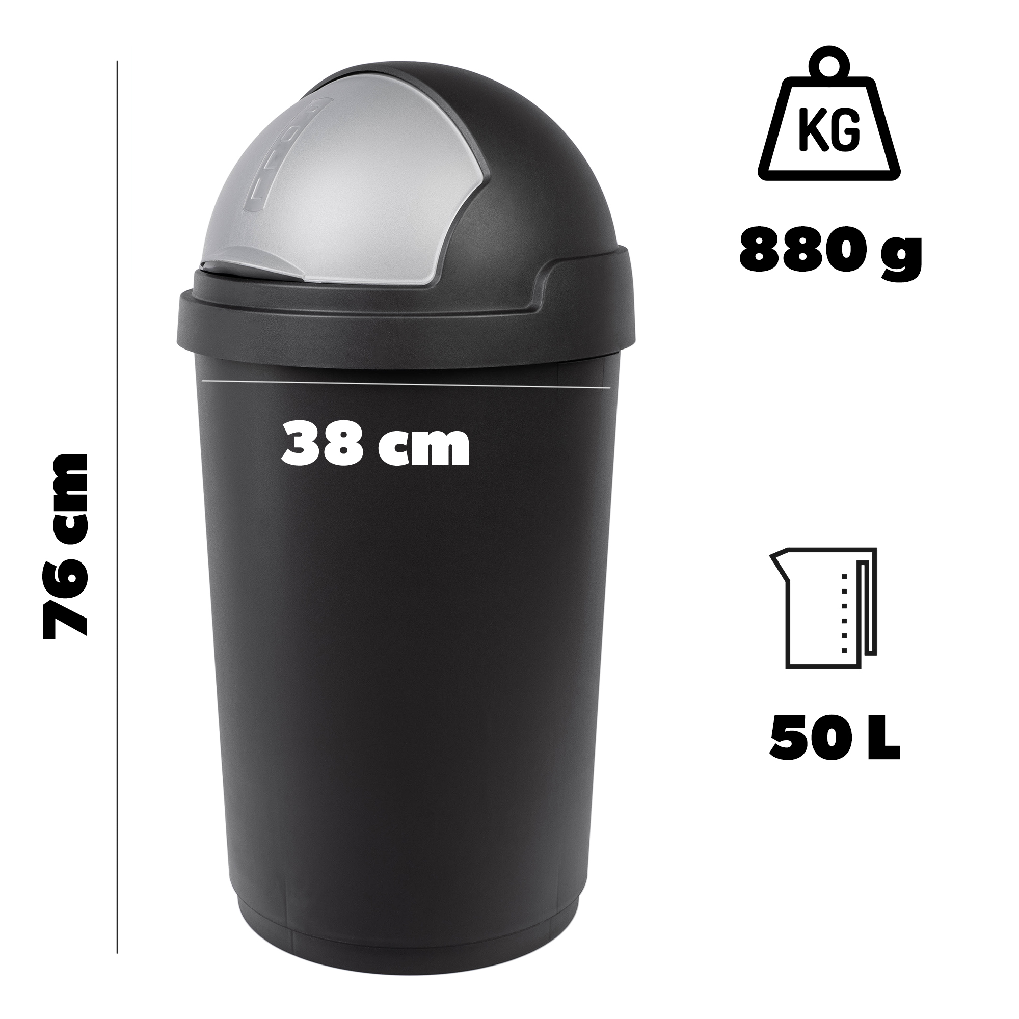 Kosz na śmieci 50L Curver, czarno-srebrny