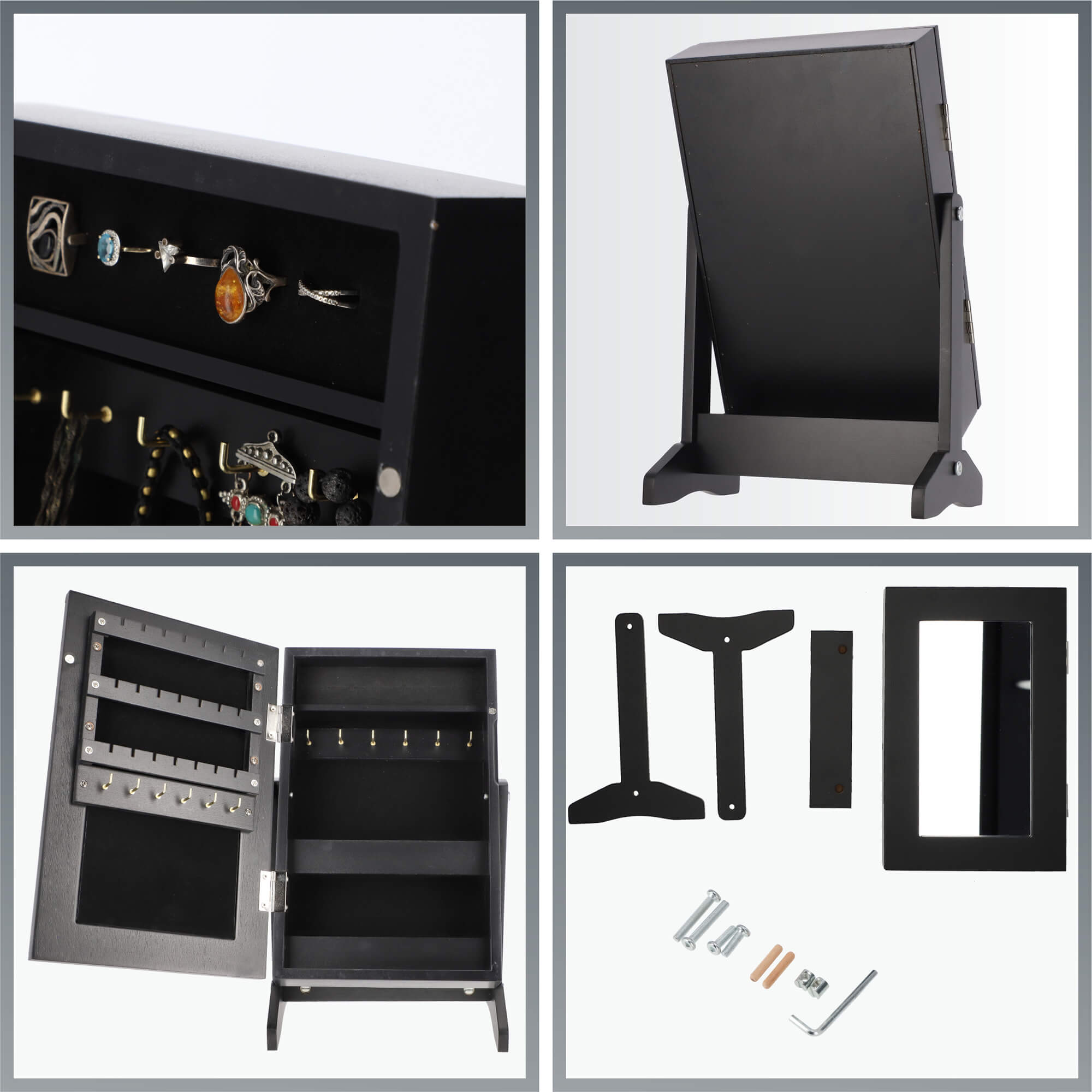 Szafka na biżuterię z lustrem Trullo 19 x 30 cm, czarna