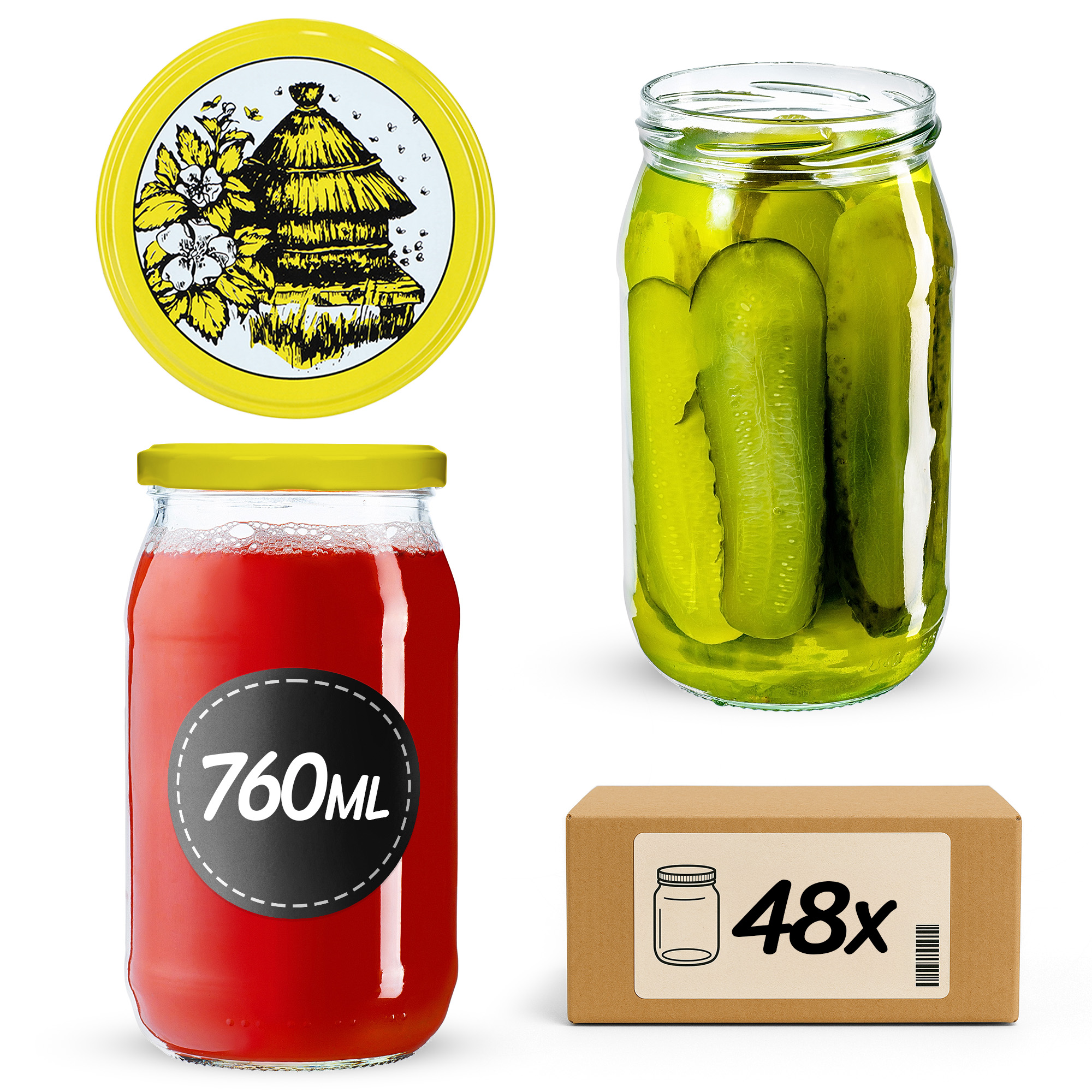 Słoiki na przetwory Niva 760ml 48szt 82mm + wieczka "Pszczoły"