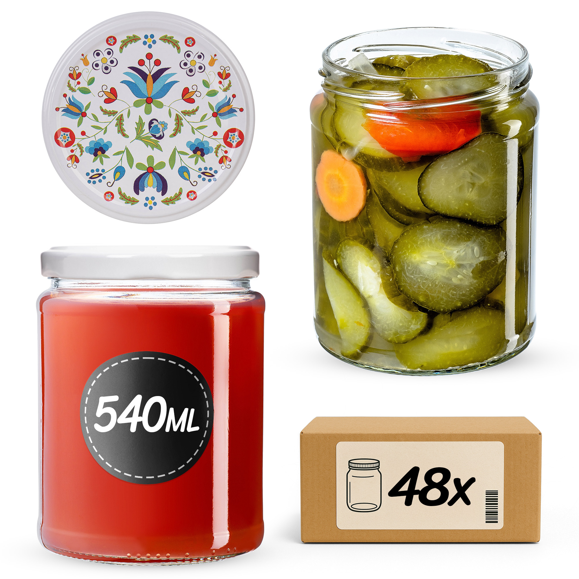 Słoiki na przetwory Maki 540ml fi82mm 48szt + wieczko Kaszuby