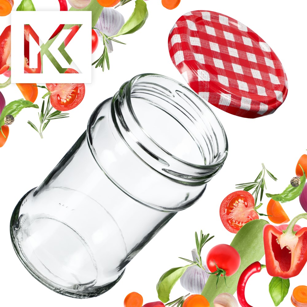 Słoiki na przetwory Seno 315ml 50szt 66mm + wieczka "Czerwona krata"