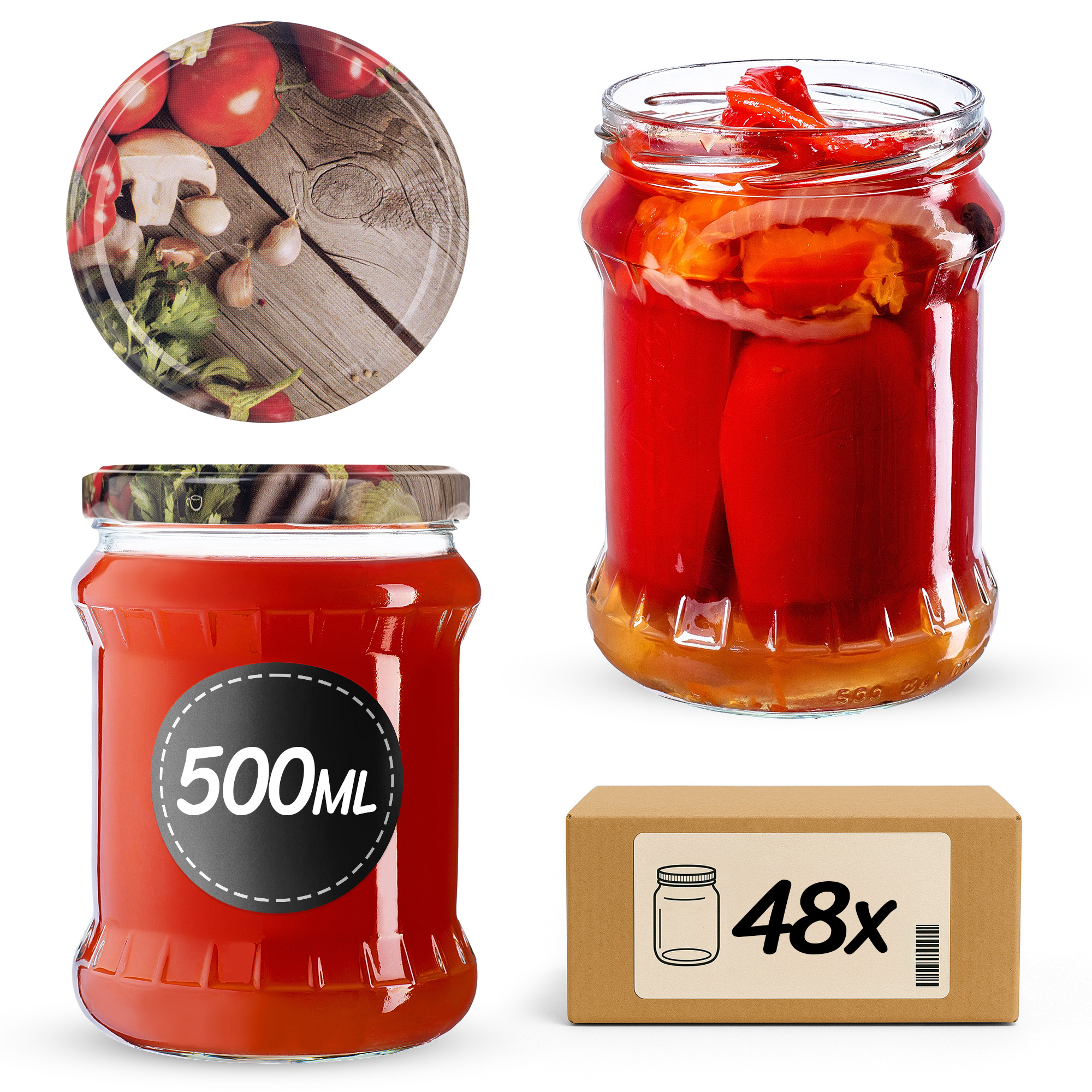 Słoiki na przetwory Kisko 500ml fi82mm 48szt + wieczko Warzywa