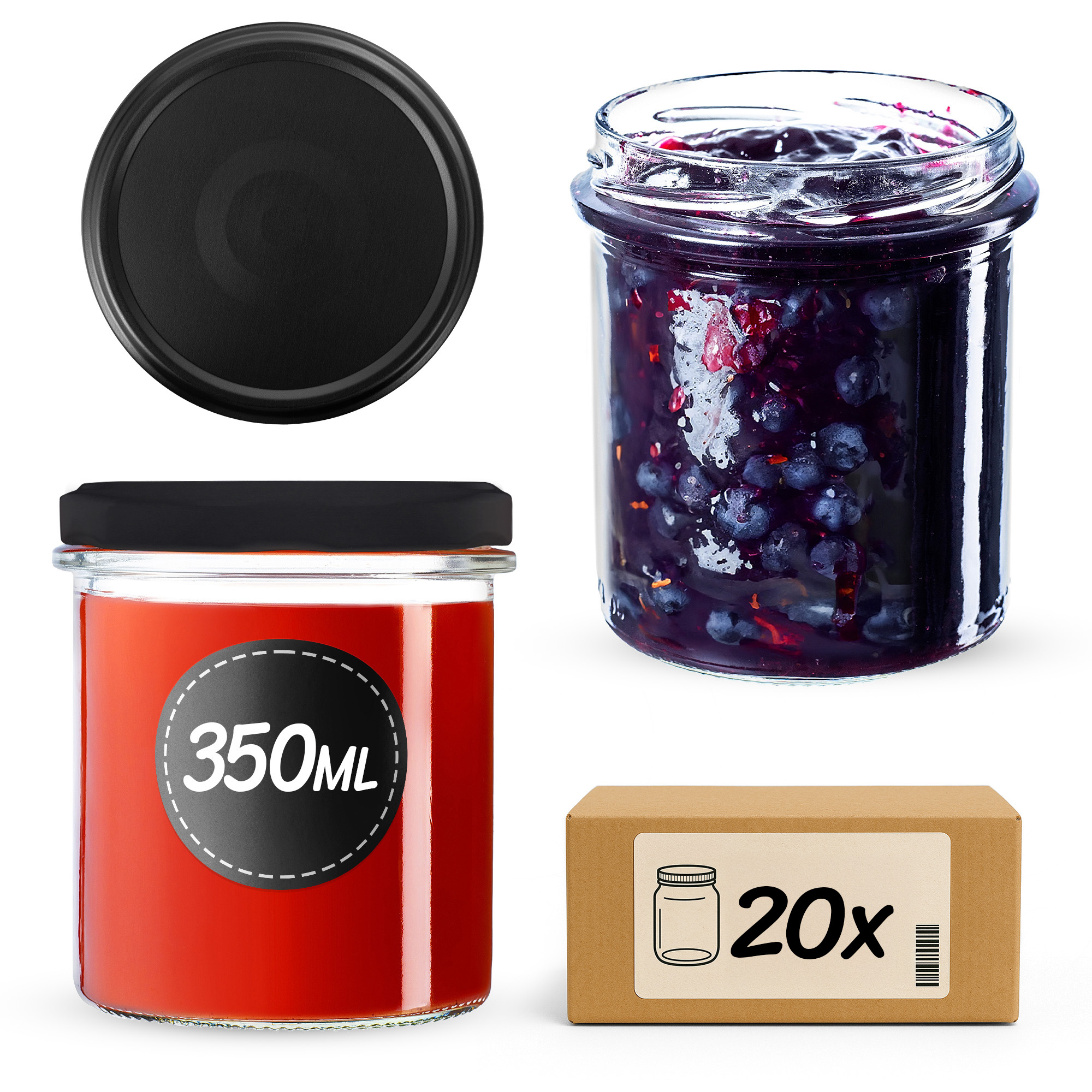 Słoiki na przetwory Avila 350ml fi82mm 20szt + wieczko Czarny mat