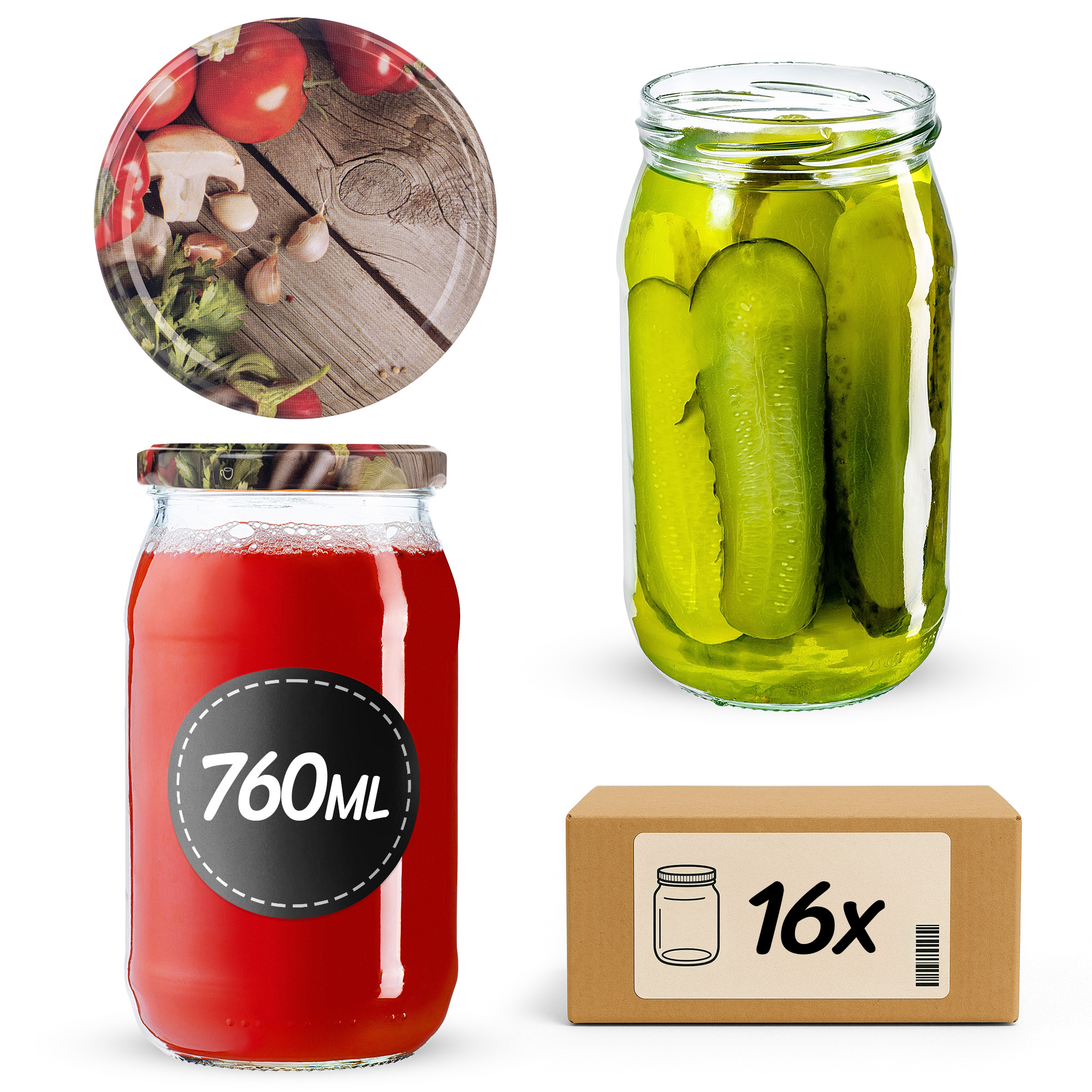 Słoiki na przetwory Niva 760ml fi82mm 16szt + wieczko Warzywa