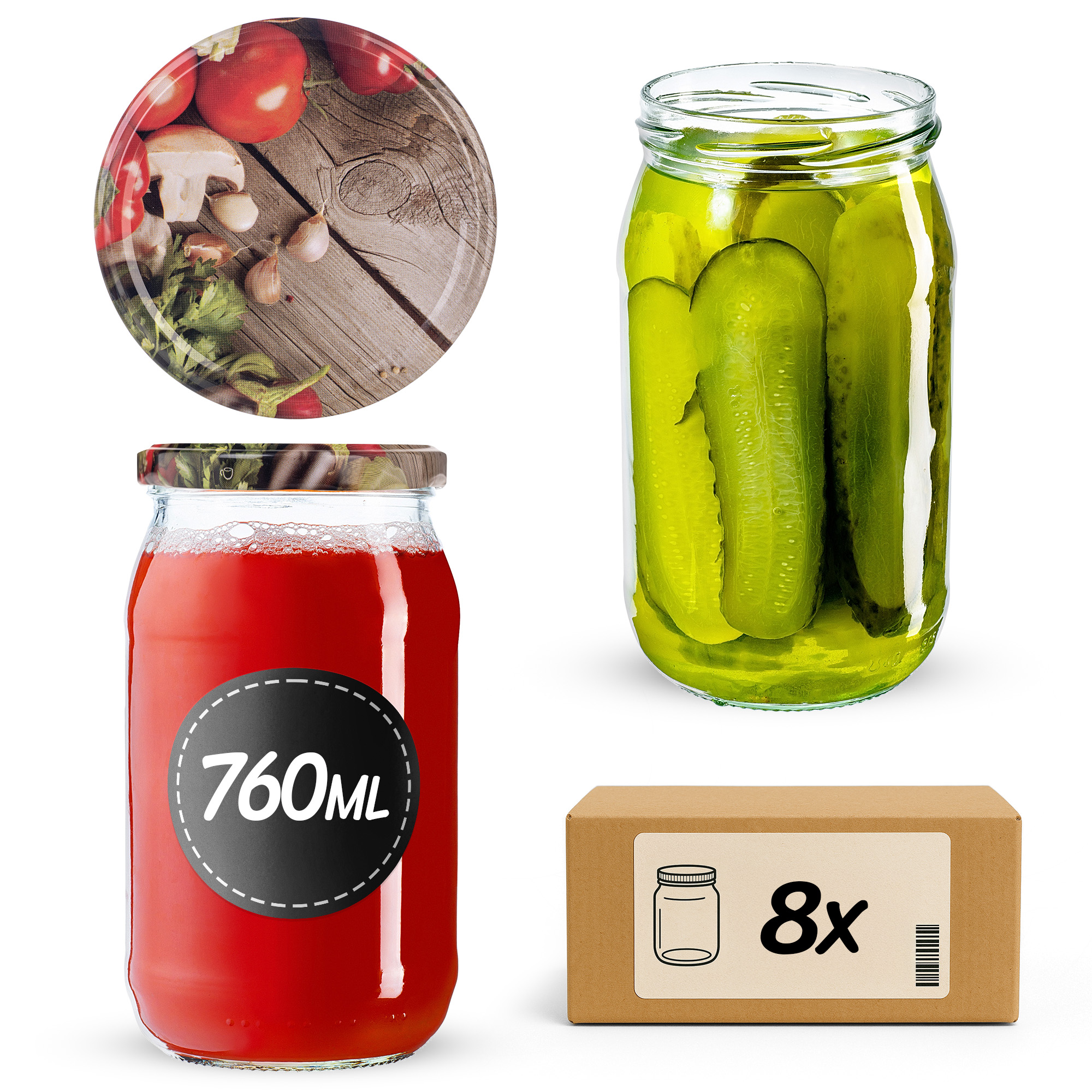 Słoiki na przetwory Niva 760ml fi82mm 8szt + wieczko Warzywa