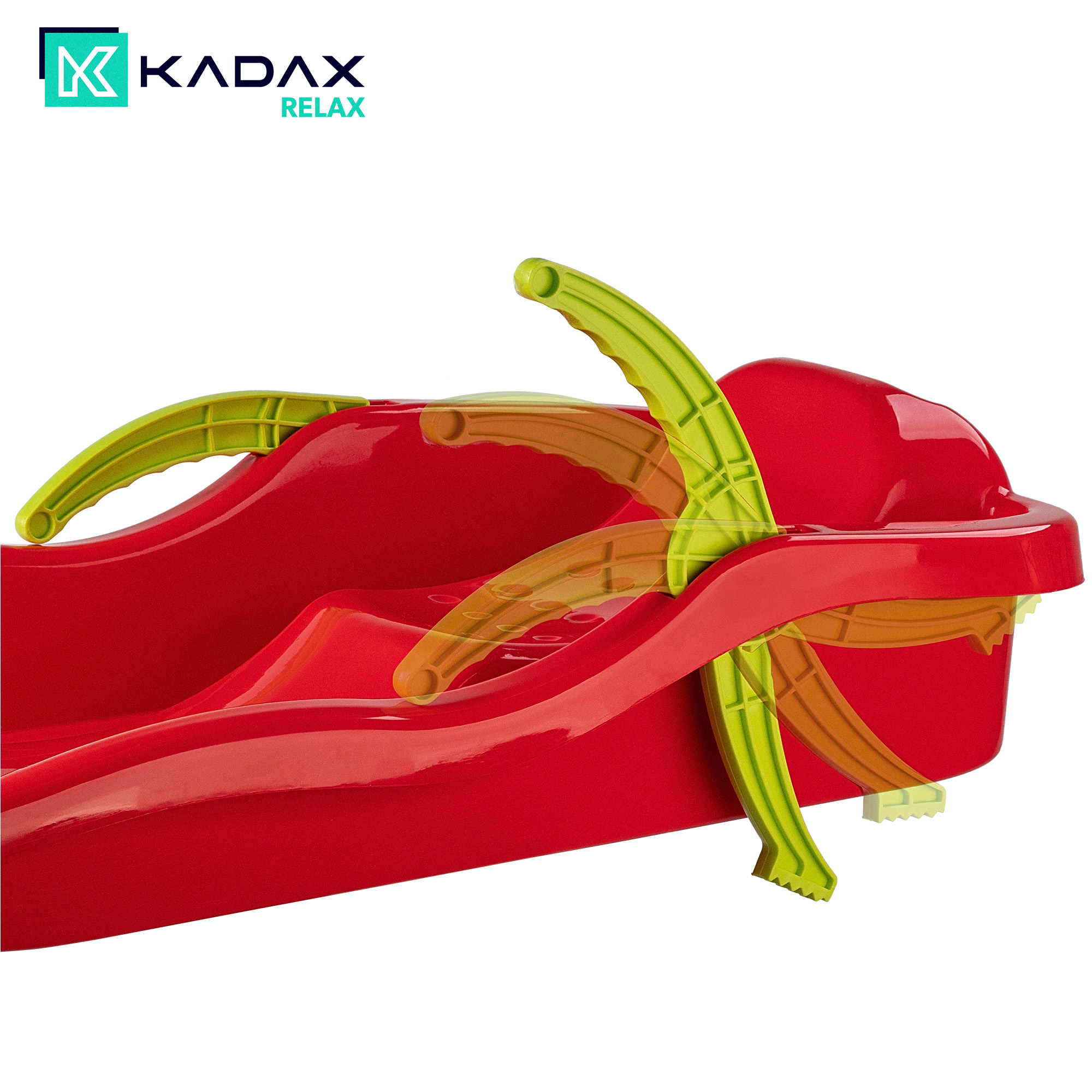 Sanki plastikowe z rączkami, hamulcem i linką, czerwone