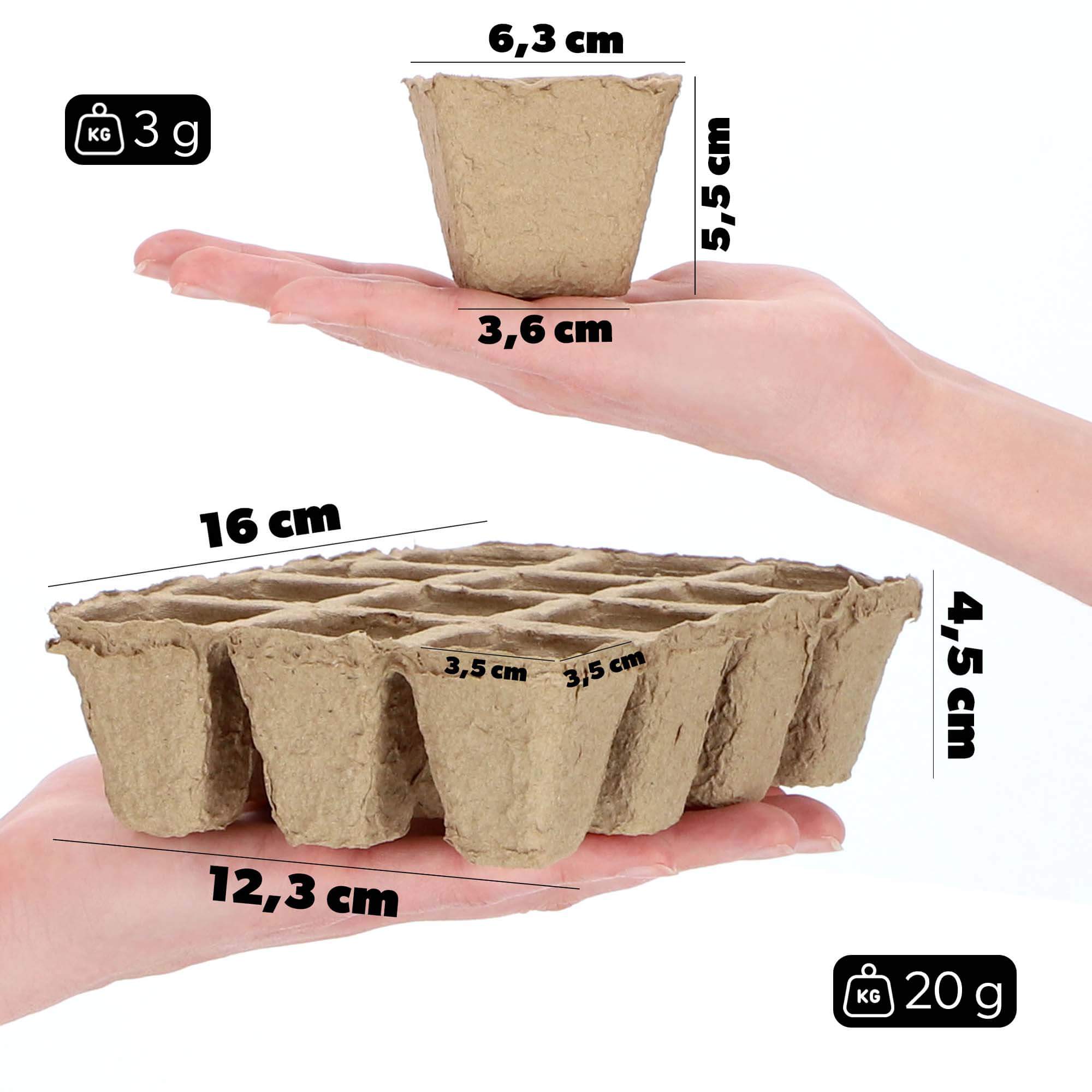 Doniczki torfowe Turgon na rozsady zestaw 10 paletek 16x12 cm + 72 doniczki 6 cm