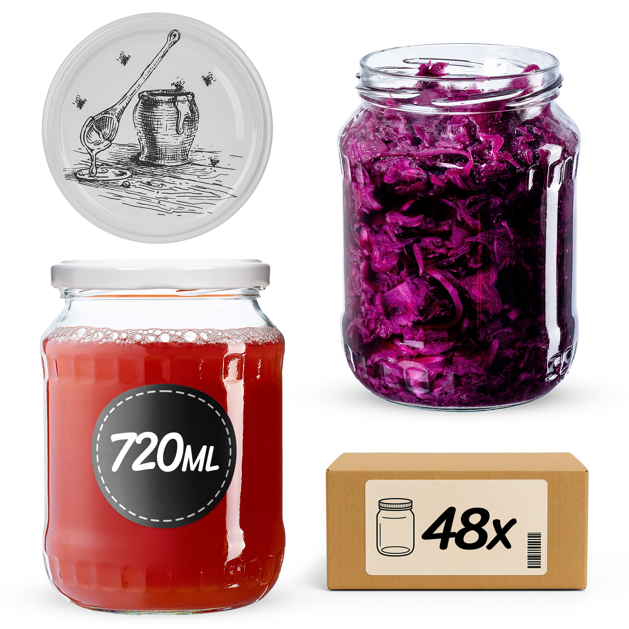 Słoiki na przetwory Jukka 720ml fi82mm 48szt + wieczko Pszczoła