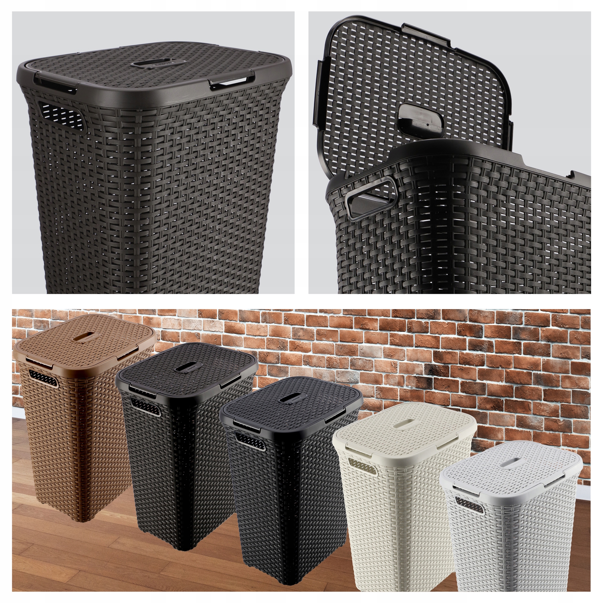 Kosz z pokrywą Curver Natural Style 60L brązowy