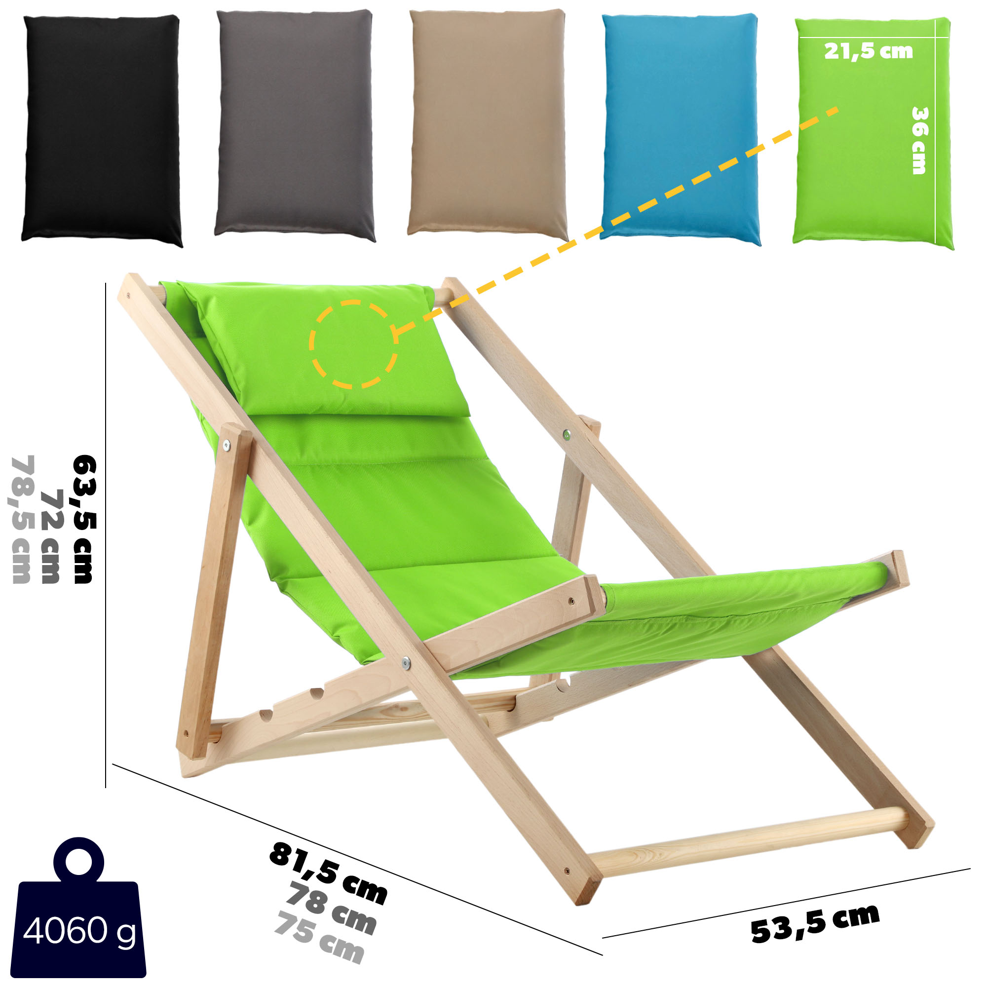 Leżak drewniany Troia 63 x 81, limonkowy