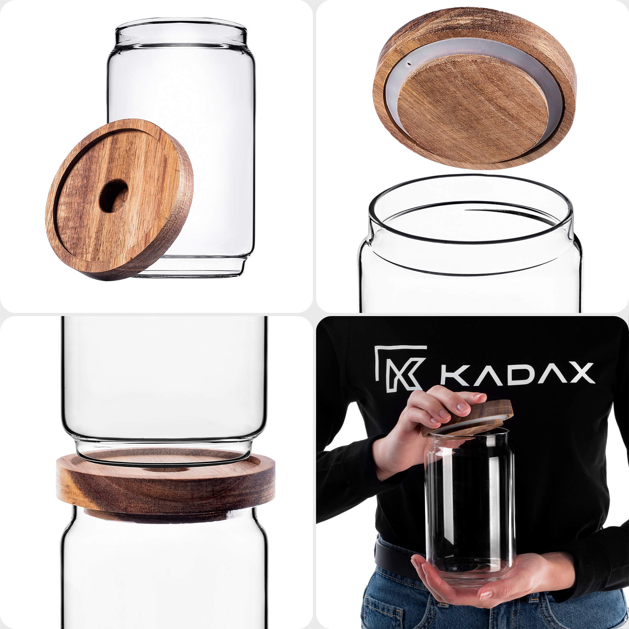 Pojemnik szklany na żywność Rucce z drewnianą pokrywką 750ml