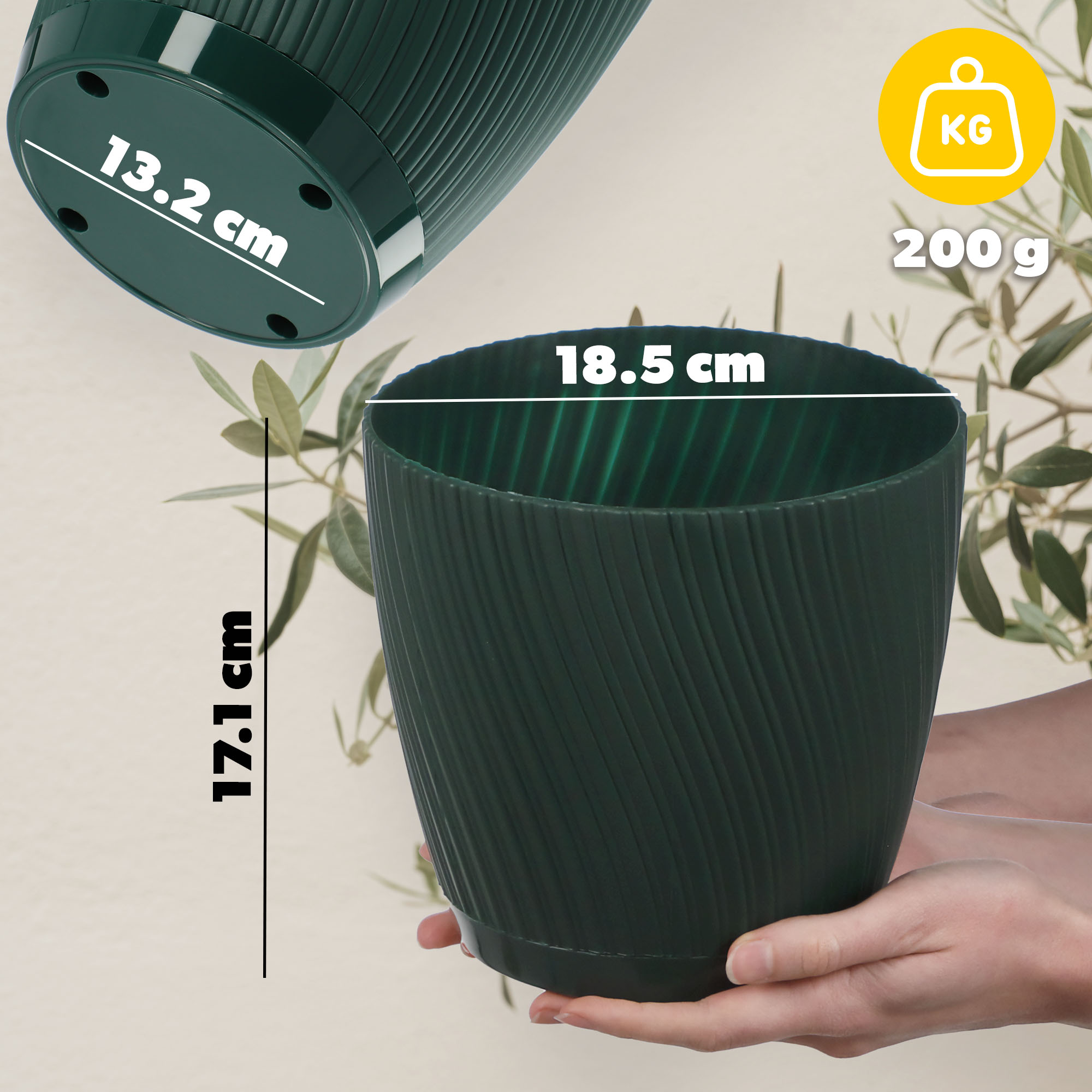 Doniczka z podstawką Tubas 19 cm, zielona