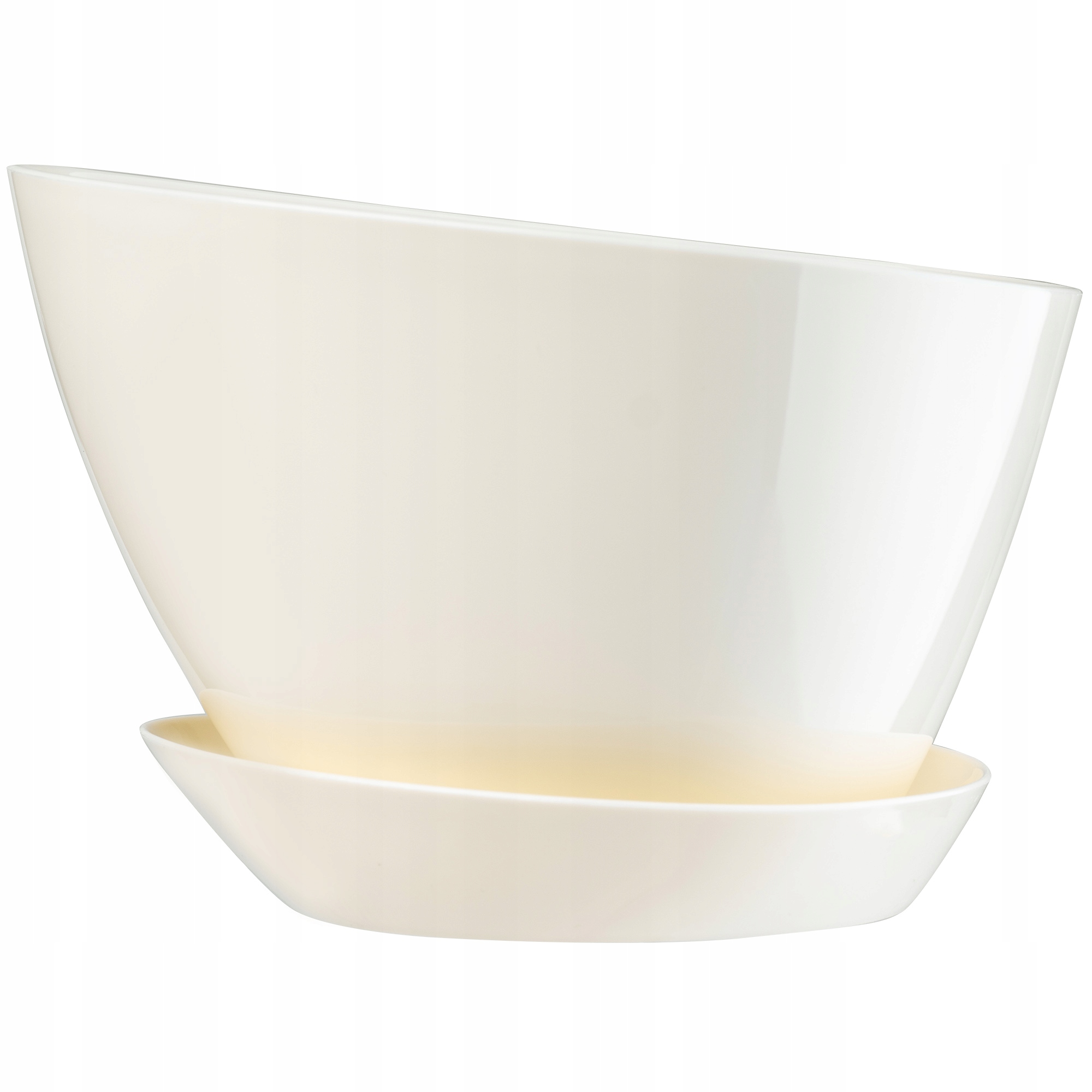 Doniczka trójkątna z podstawką 26 x 18 cm, kremowa