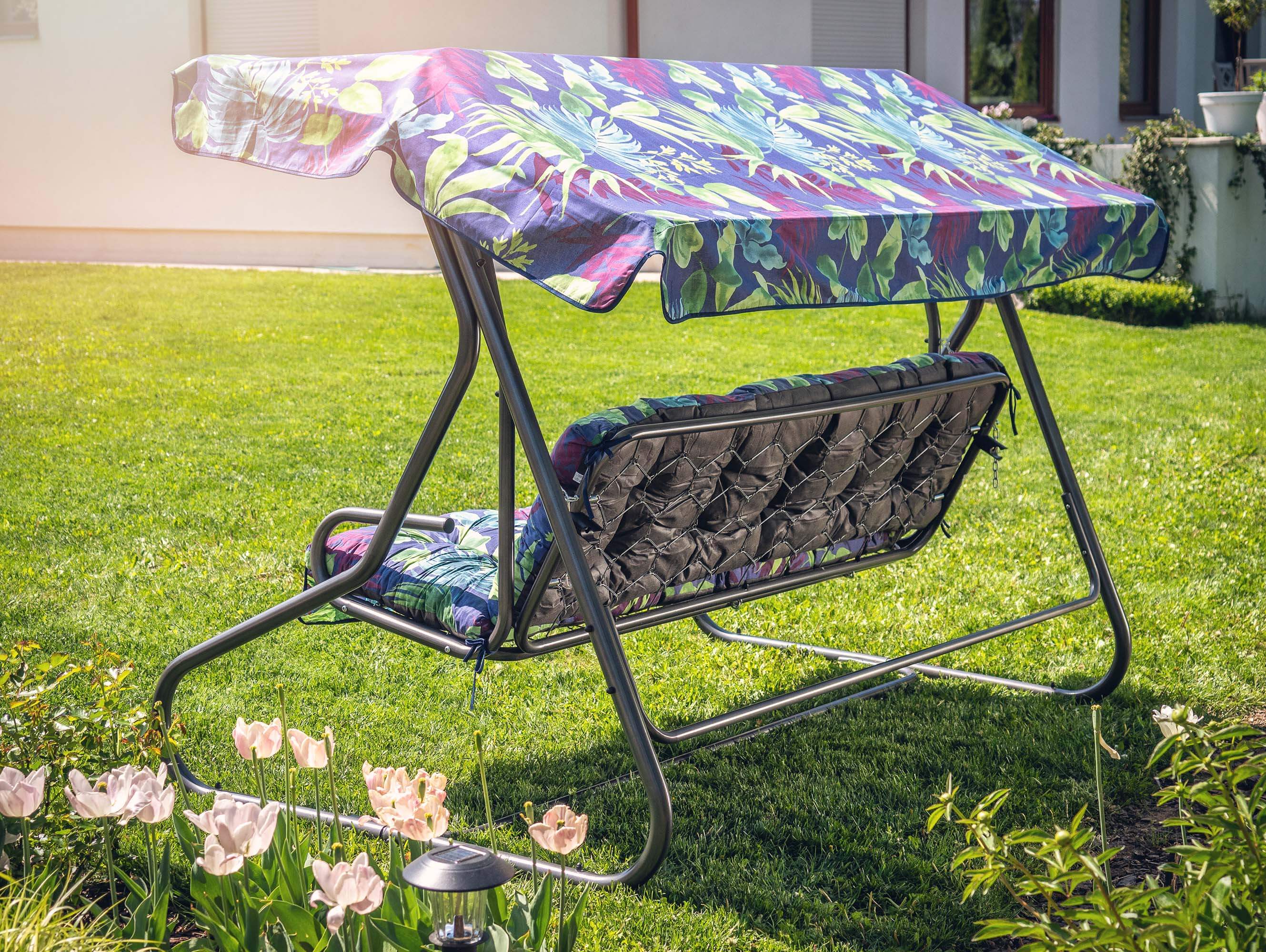 Huśtawka ogrodowa z daszkiem 208 x 159 cm, liście