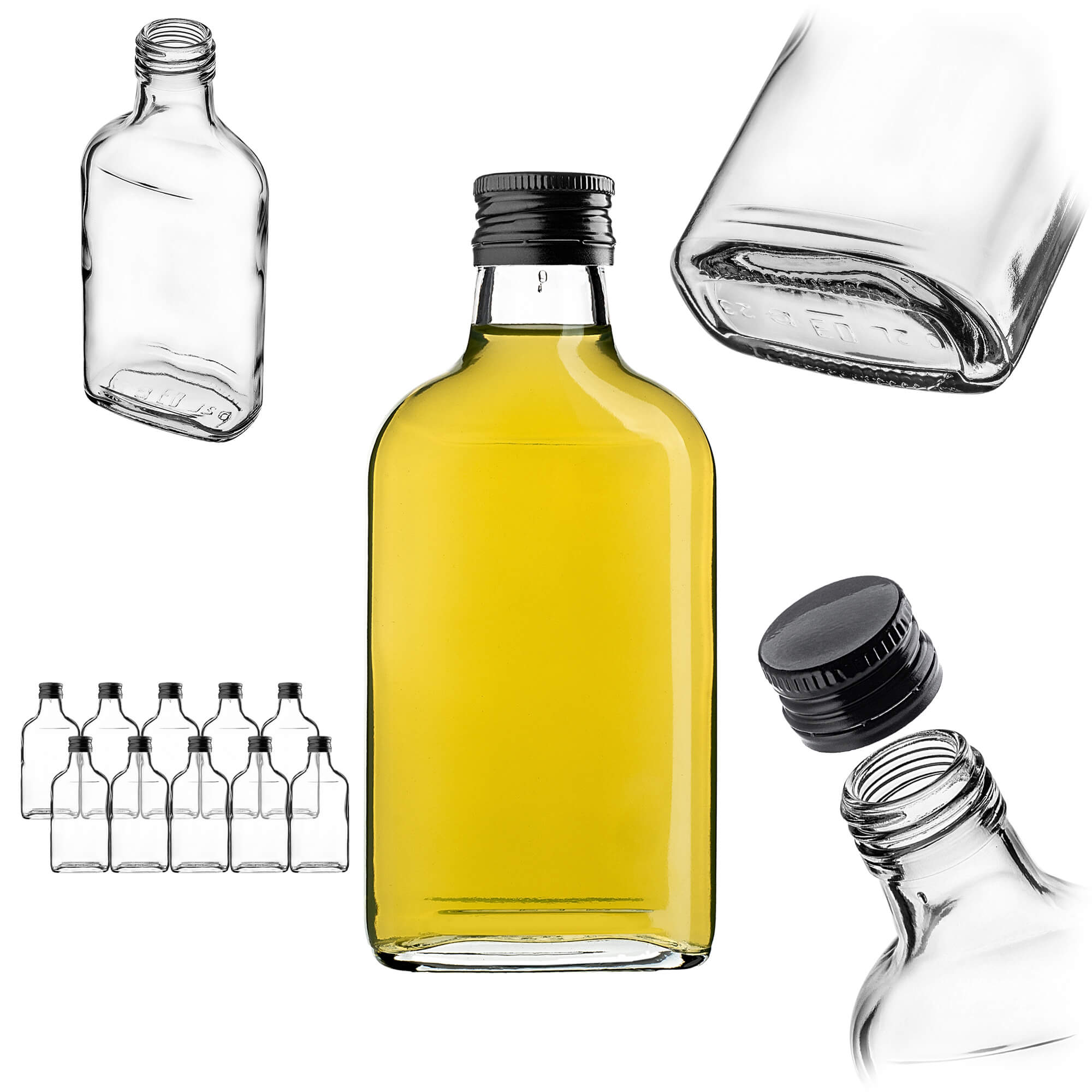 Butelka piersiówka Viane 200ml z czarną zakrętką 10 szt.