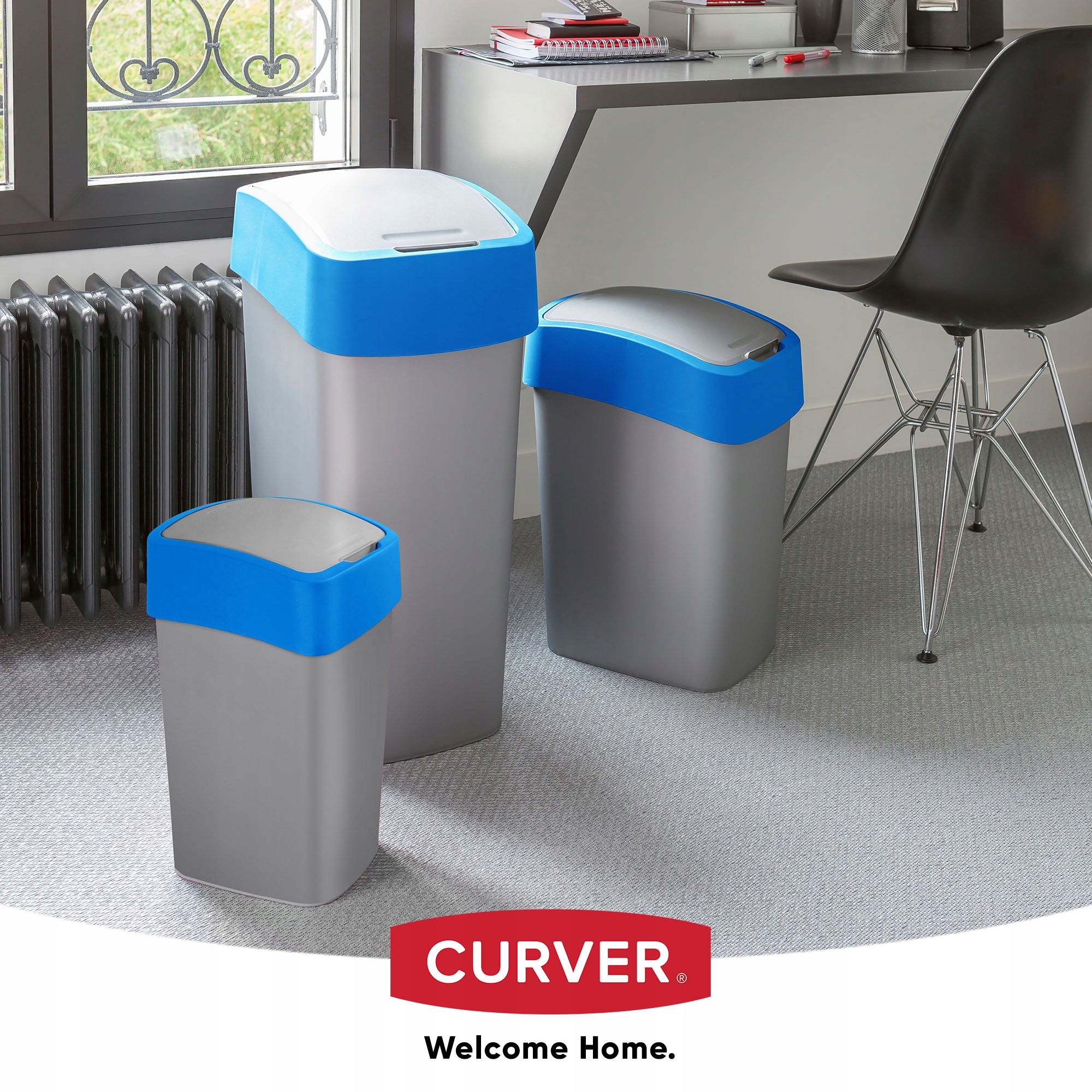 Kosz na śmieci Curver Flip Bin 25L, niebieski