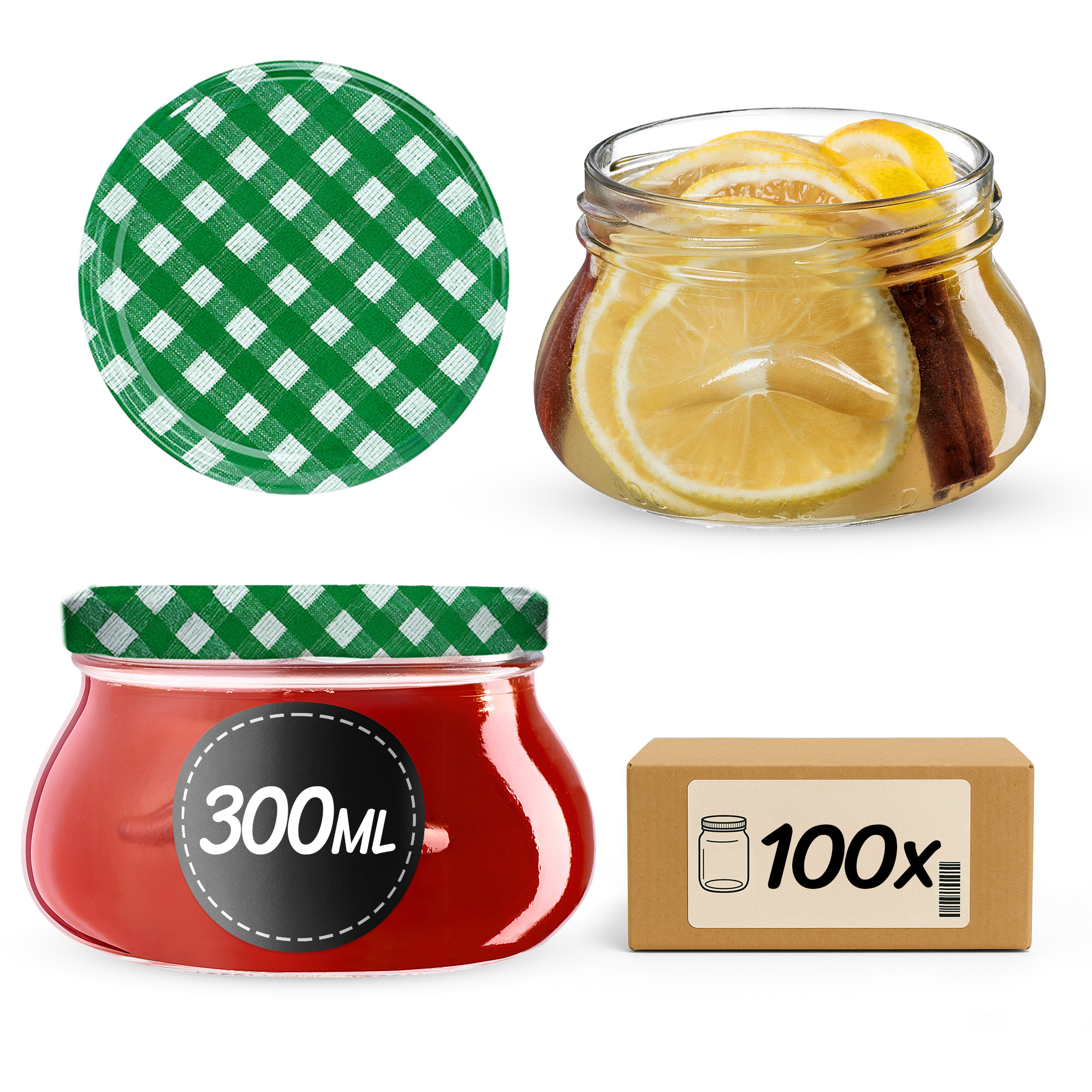Słoiki na przetwory Raja 300ml 100szt 82mm + wieczka "Zielona Krata"