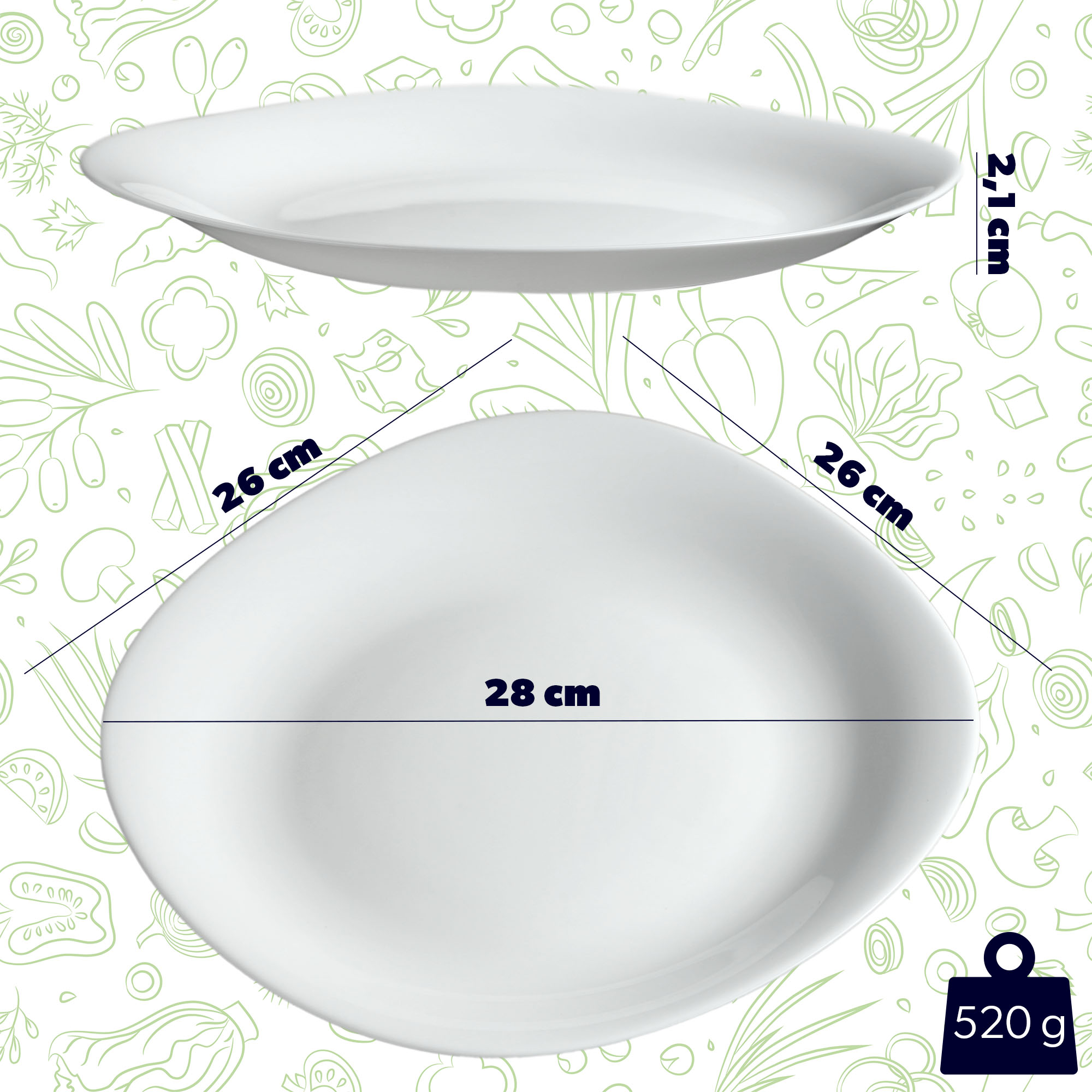 Talerz płytki biały 28 cm, 3 szt.