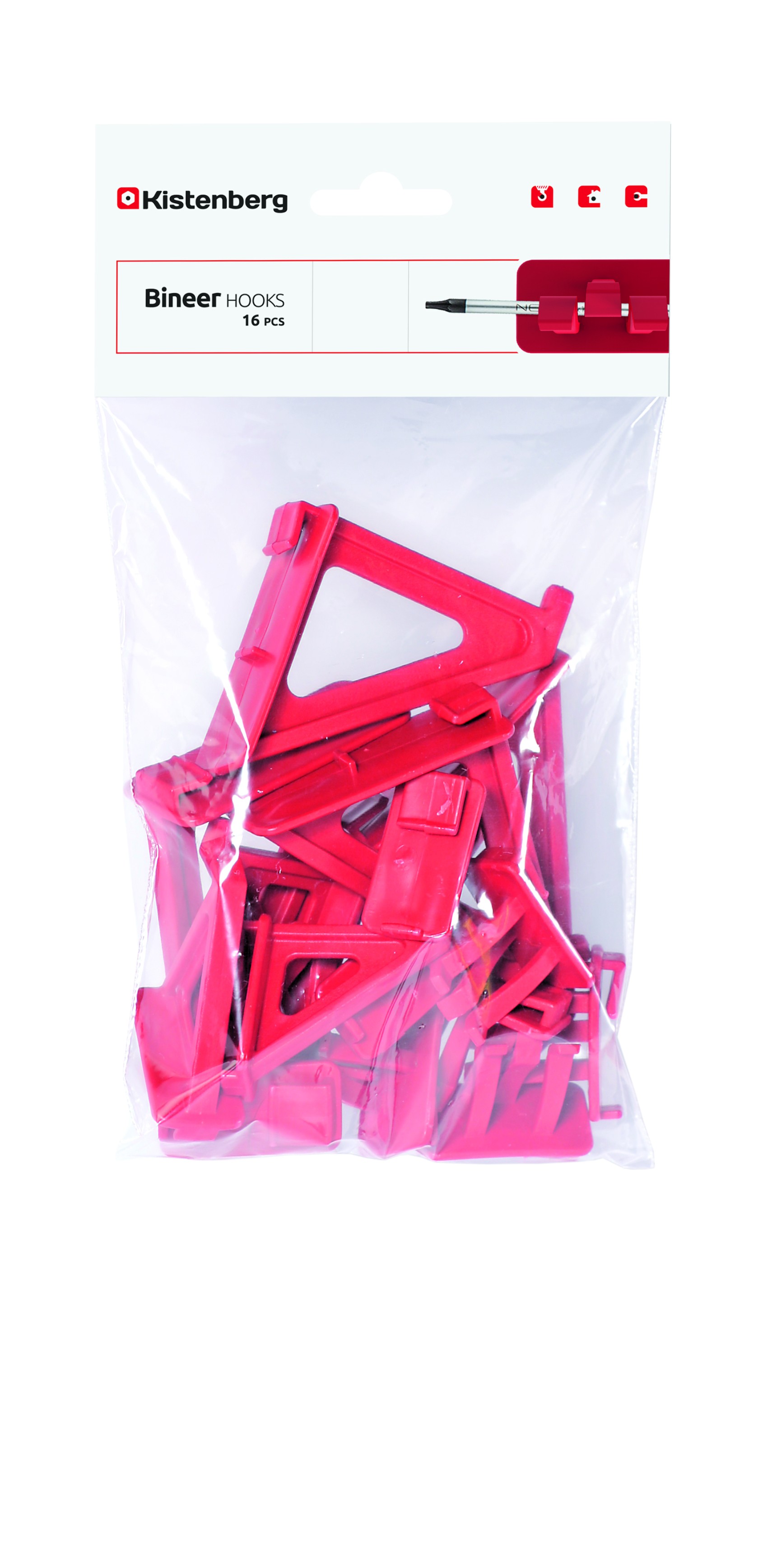 KISTENBERG Zestaw Wieszaków do tablicy narzędziowej Bineer - KBH16 - czerwony