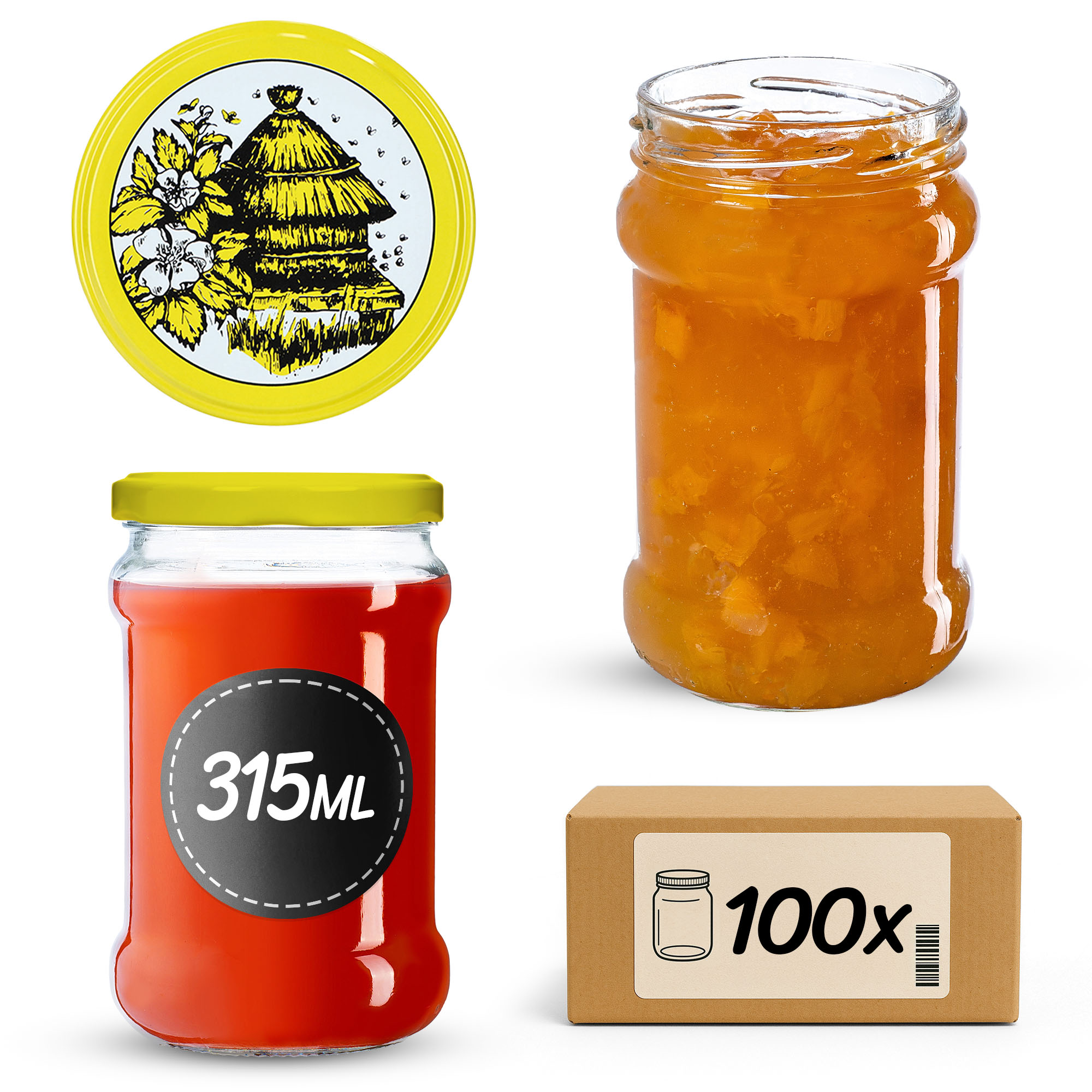 Słoiki na przetwory Seno 315ml 100szt 66mm + wieczka "Pszczoły"