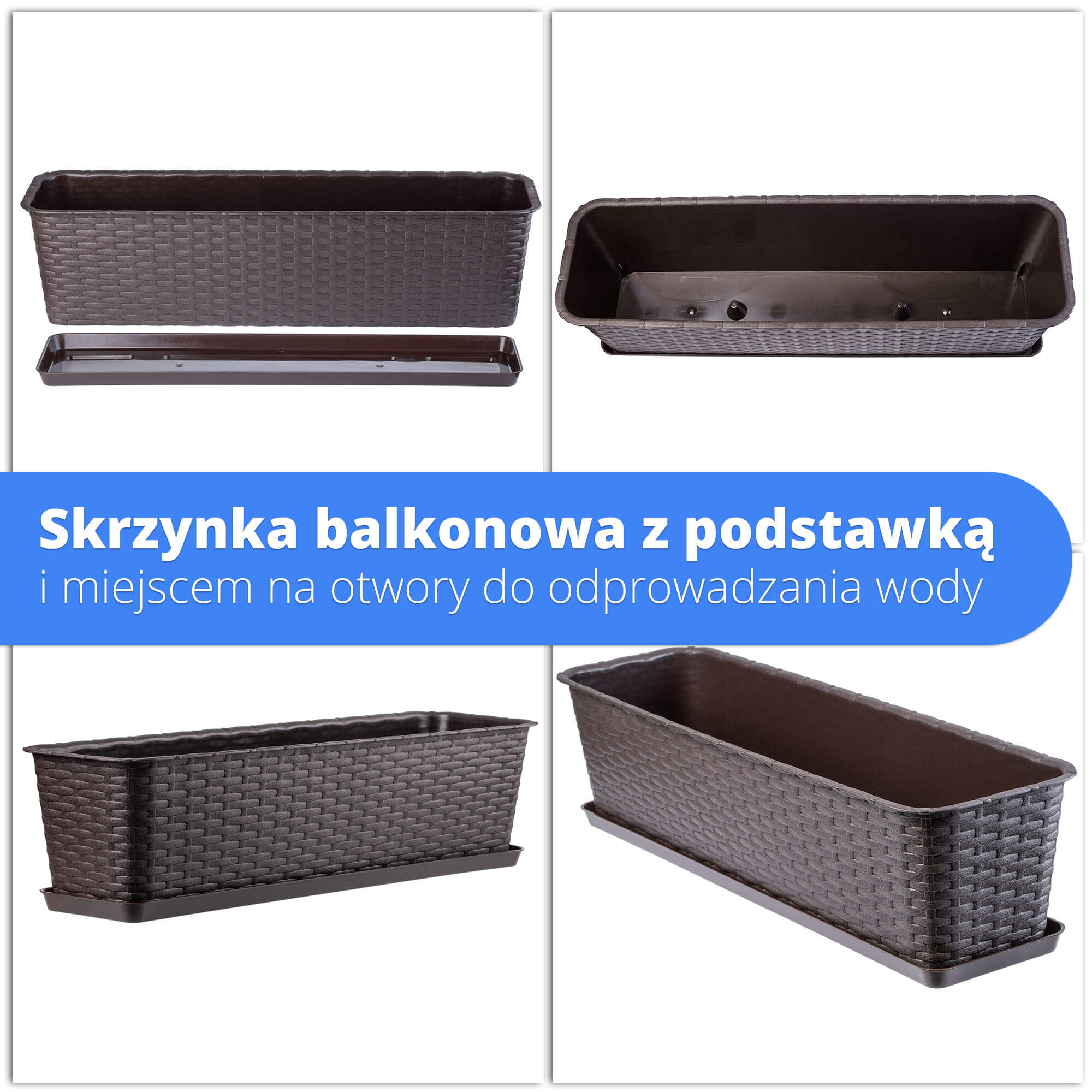Skrzynka balkonowa z podstawką Frette 60 x 17 cm, brązowa