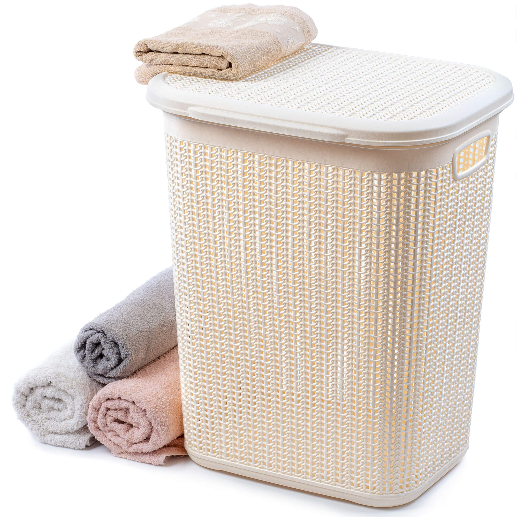 Kosz z pokrywą na pranie Mera 50L kremowy