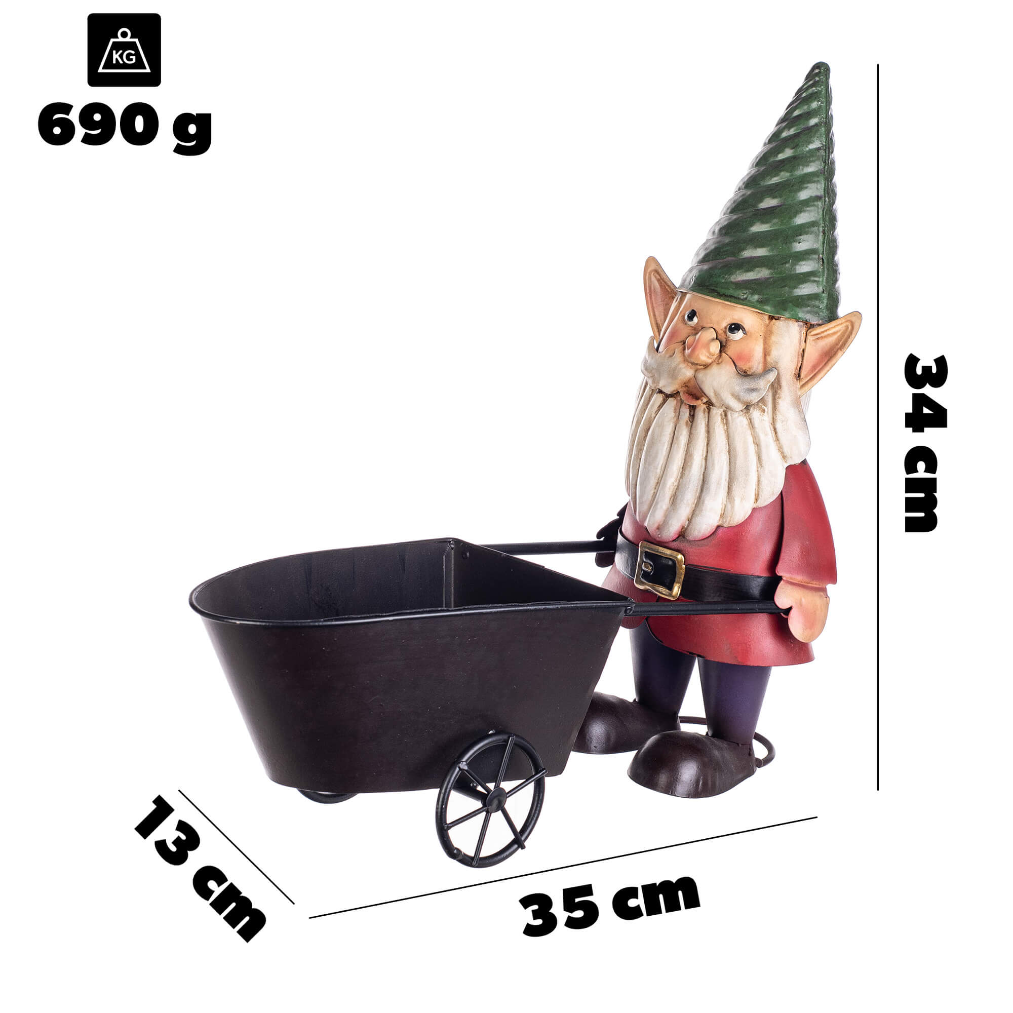 Figura ogrodowa Esson krasnal z wózkiem stalowa 34 cm