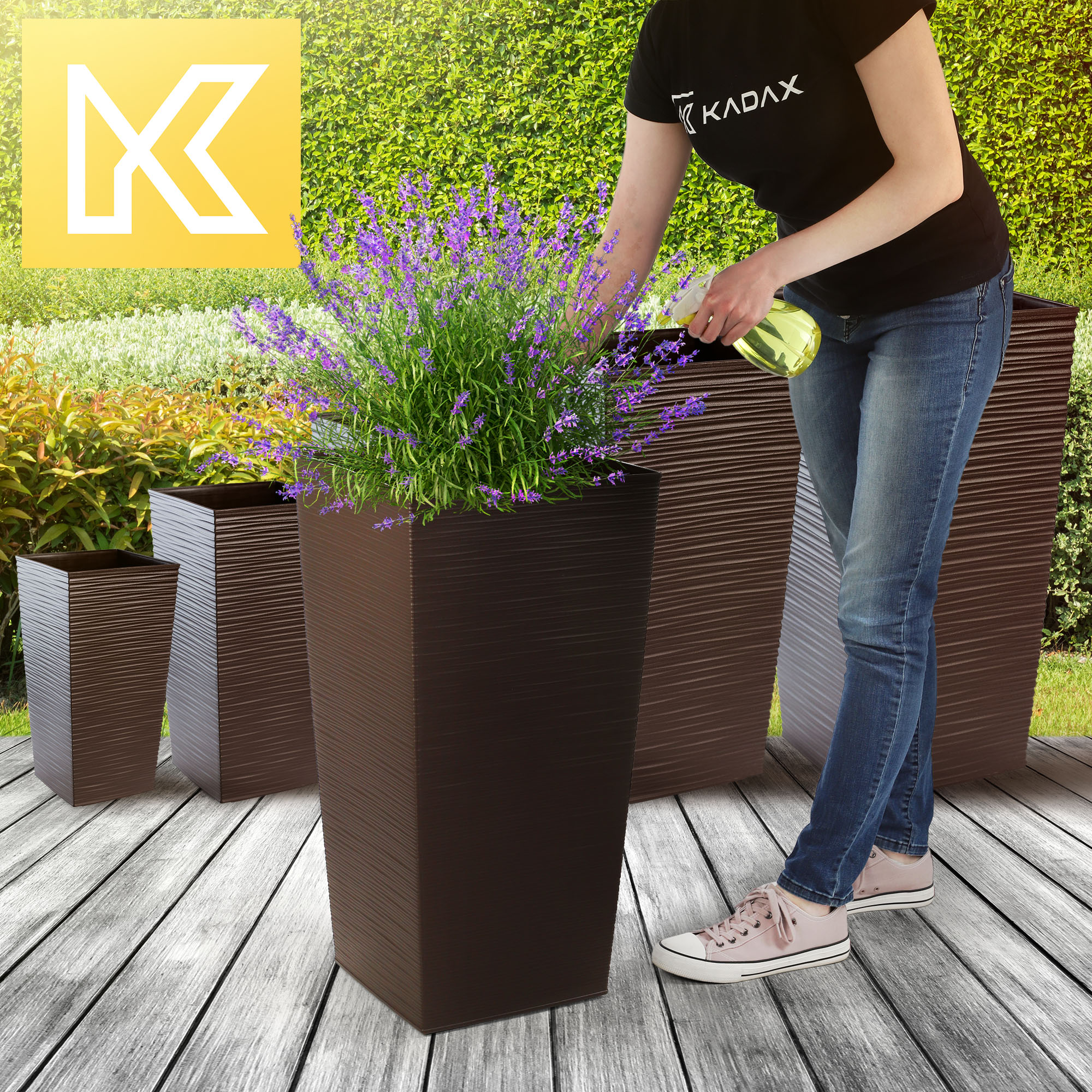 Donica na kwiaty z wkładem Tuluza dłuto 35 cm, mokka