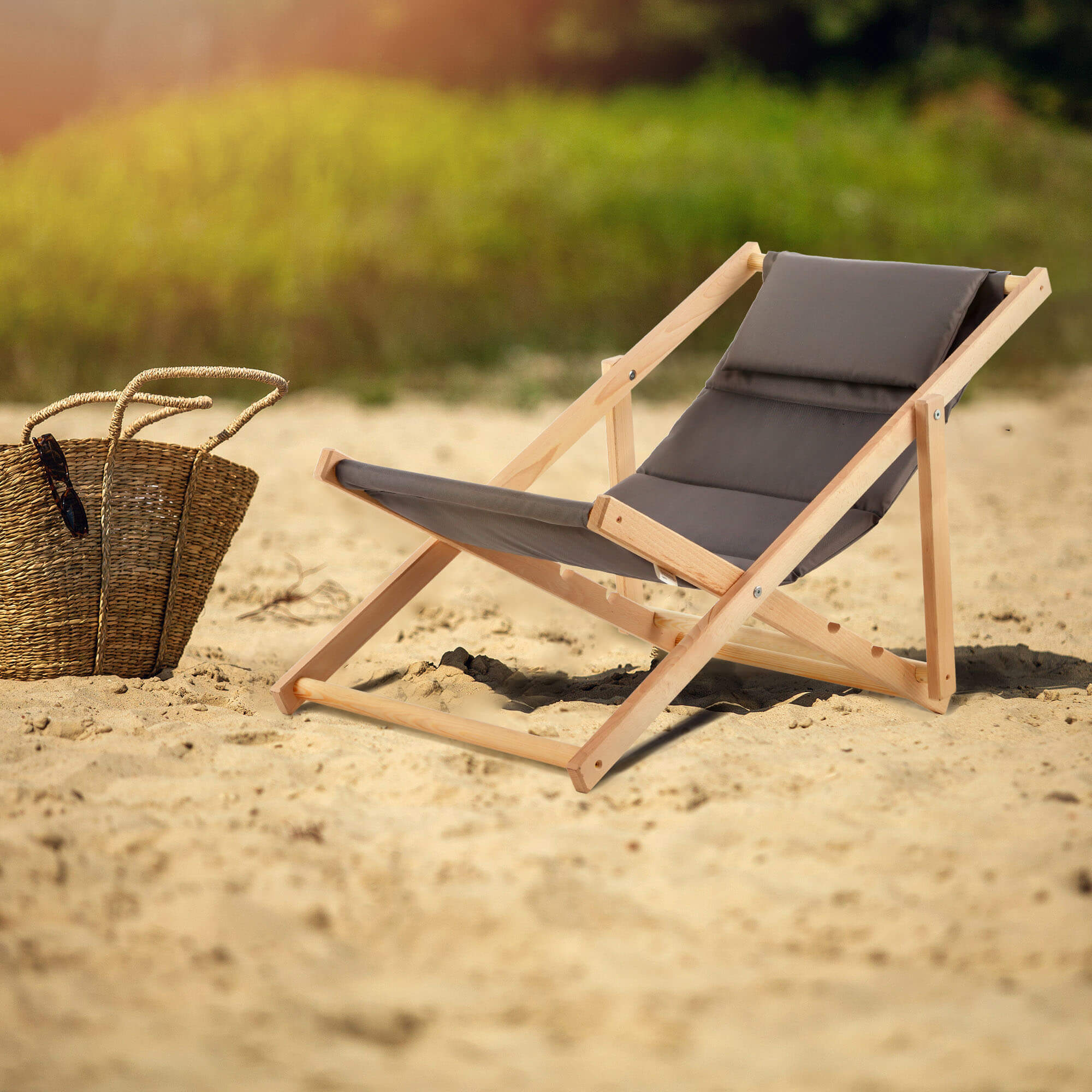 Leżak plażowy z poduszką Troia, szary