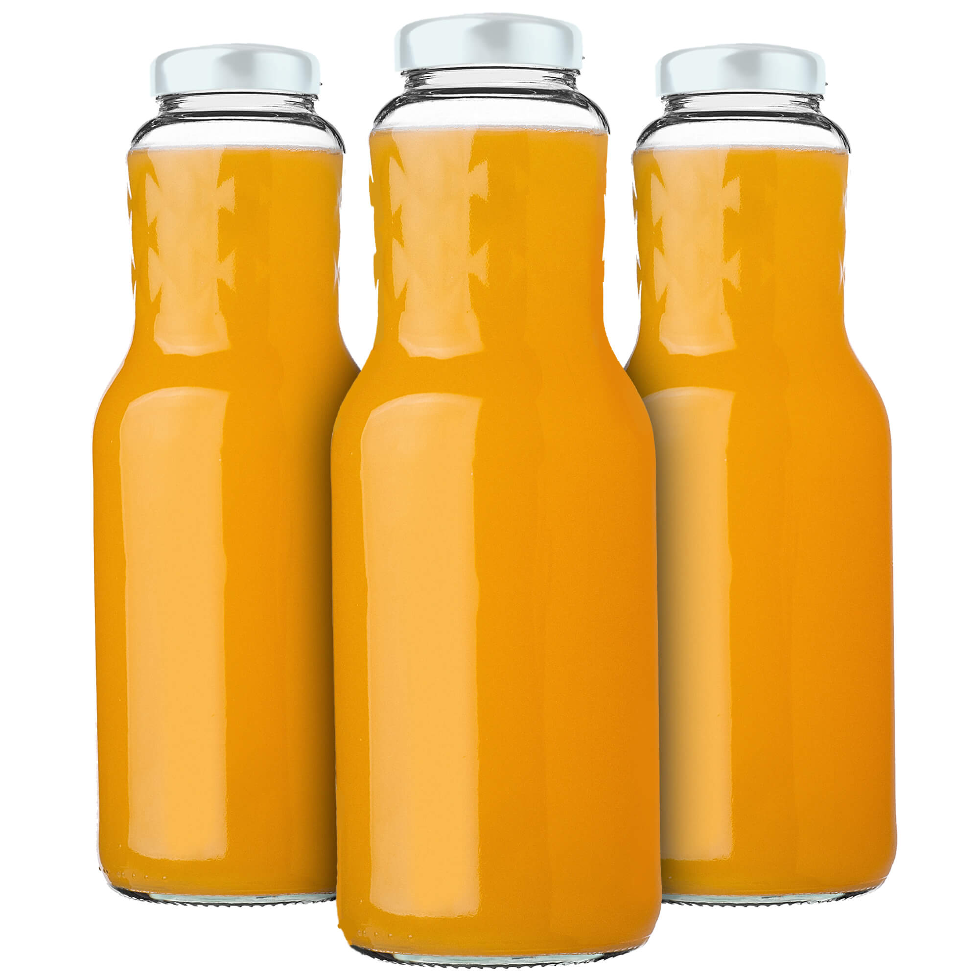 Szklane butelki na sok Sorga 1L + zakrętki fi53 białe 3 szt.