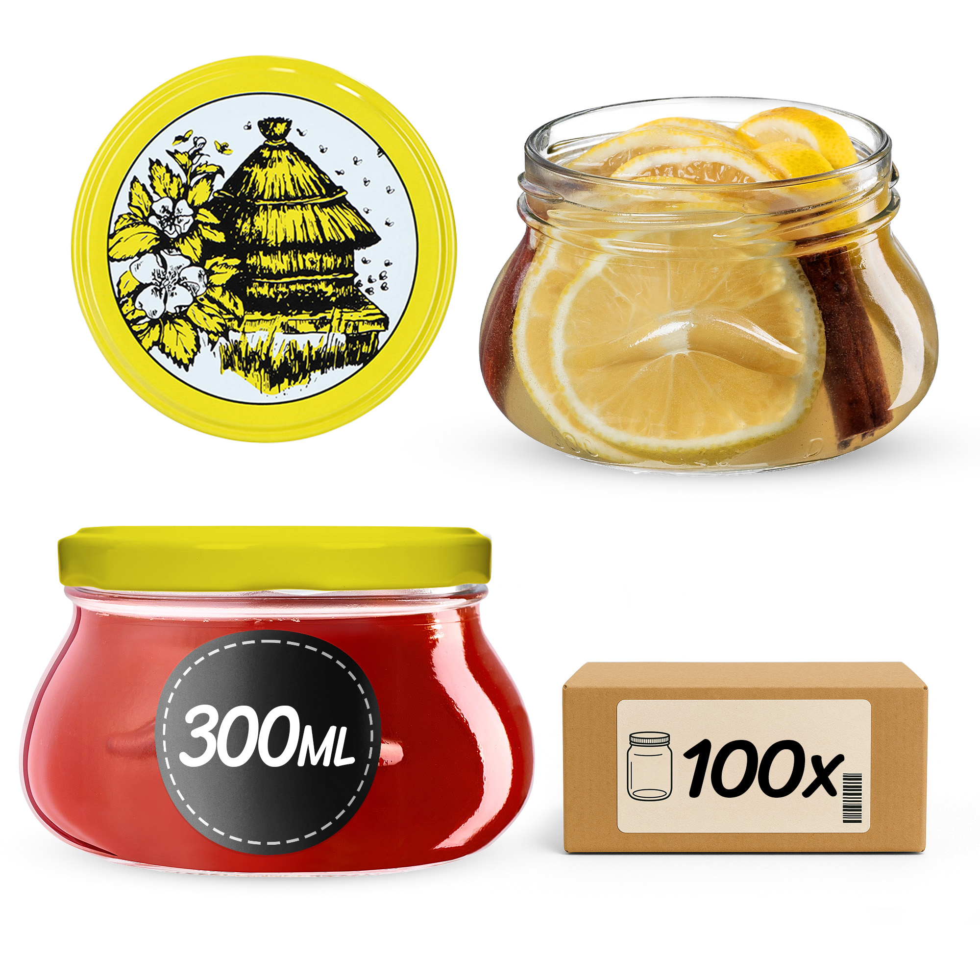 Słoiki na przetwory Raja 300ml 100szt 82mm + wieczka "Pszczoły"