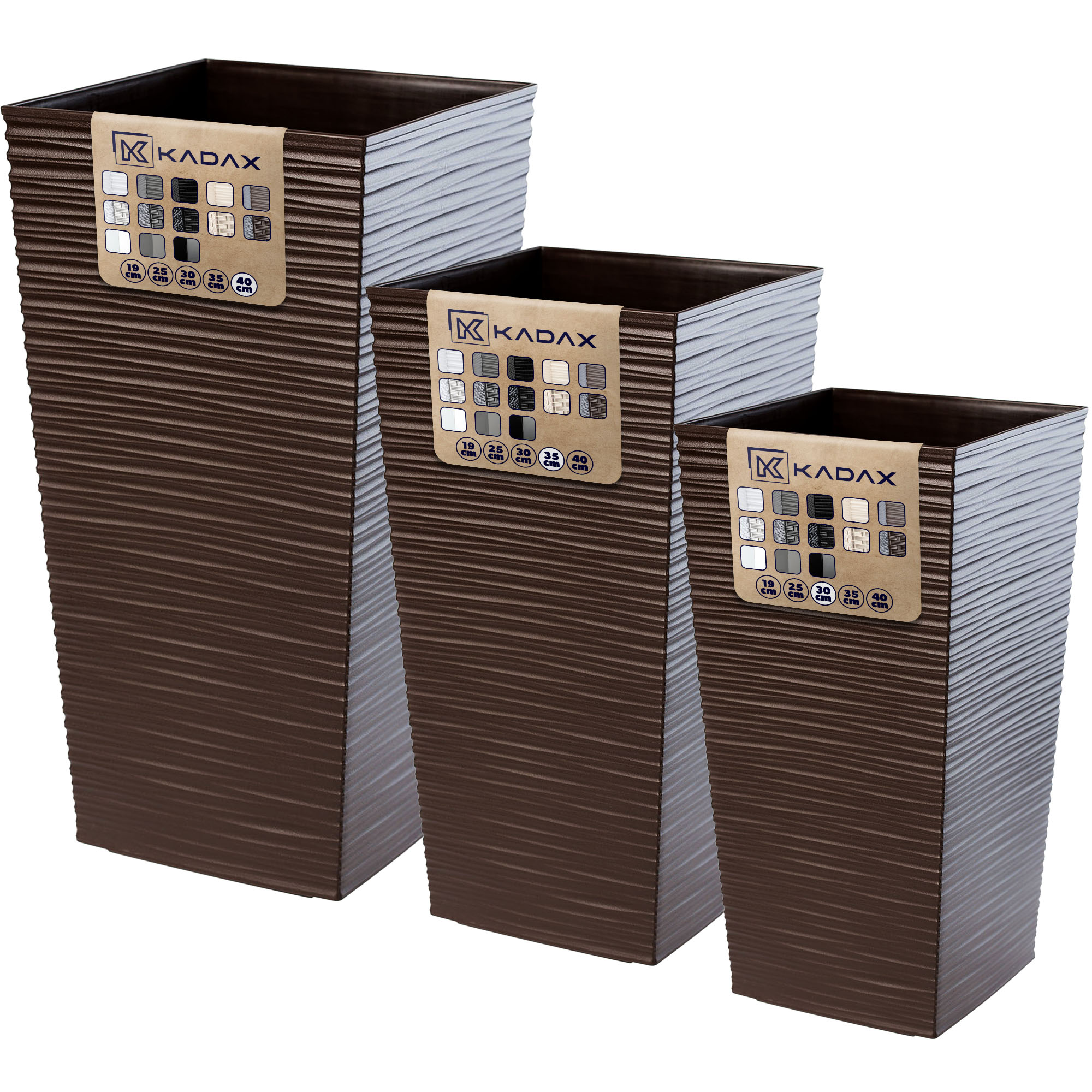 Donice na kwiaty z wkładem Tuluza dłuto 30 cm + 35 cm + 40 cm, mokka