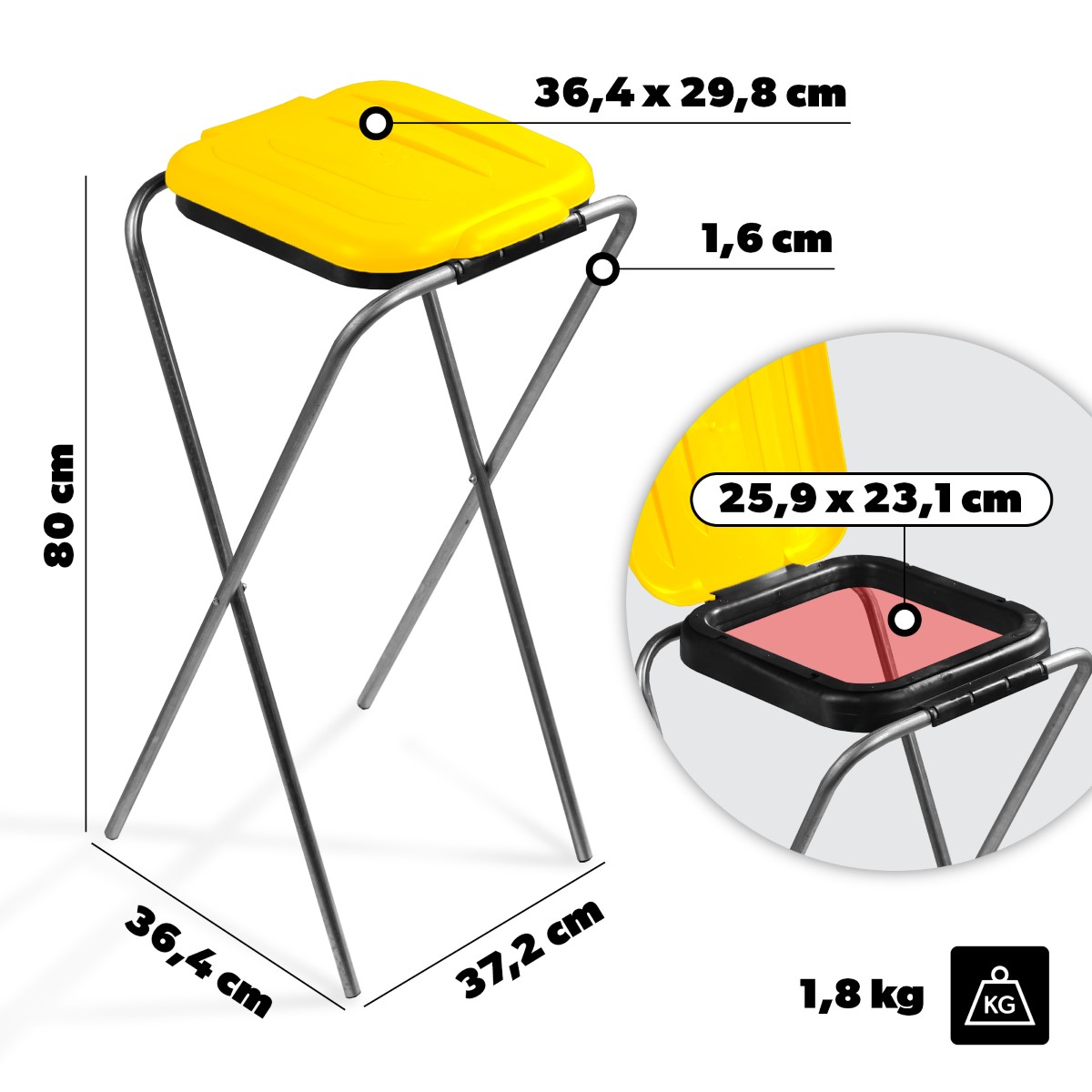 Stojak na worek do segregacji śmieci Bakel pojedynczy żółty