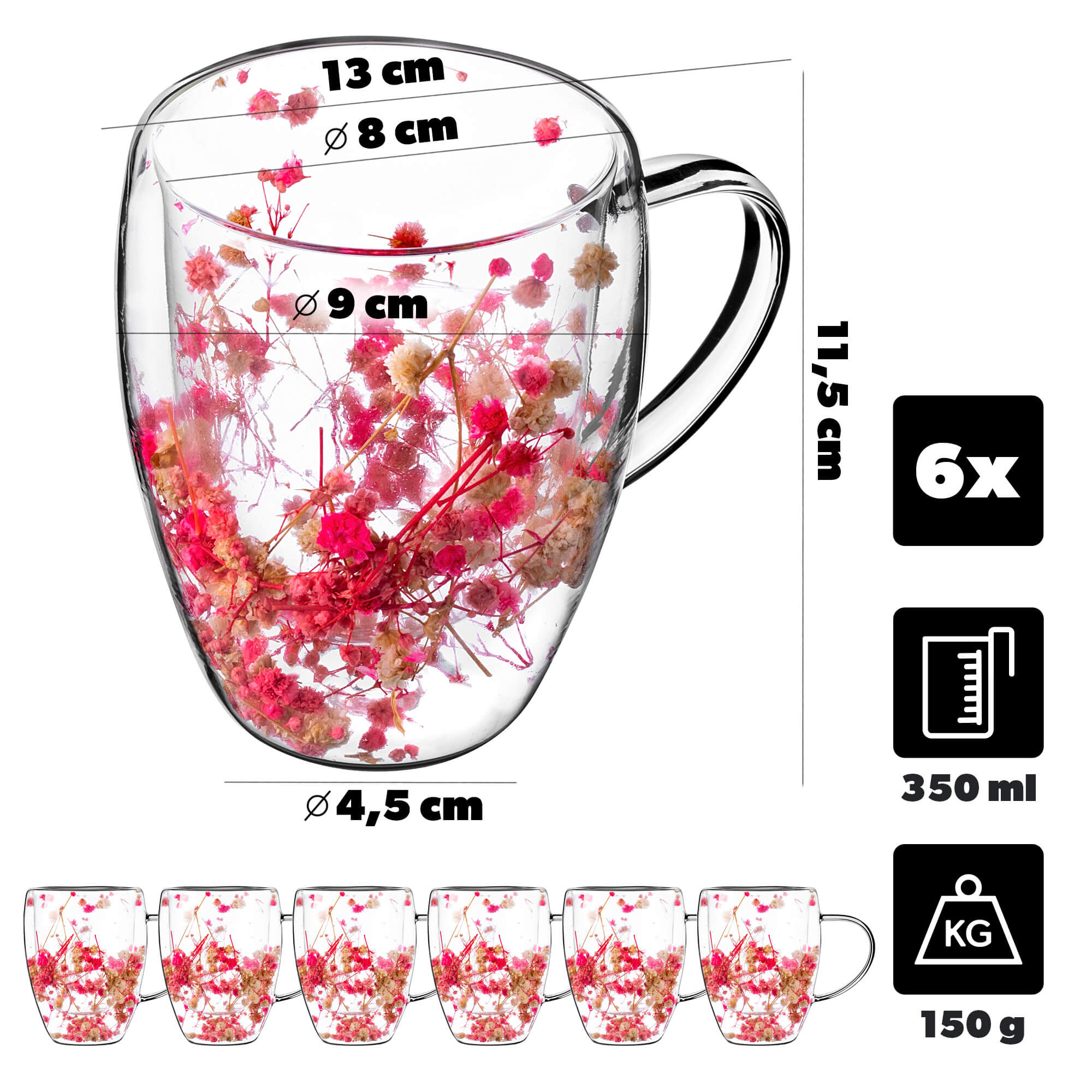 Kubek termiczny z kwiatowym motywem Riga 350ml różowy 6 szt.