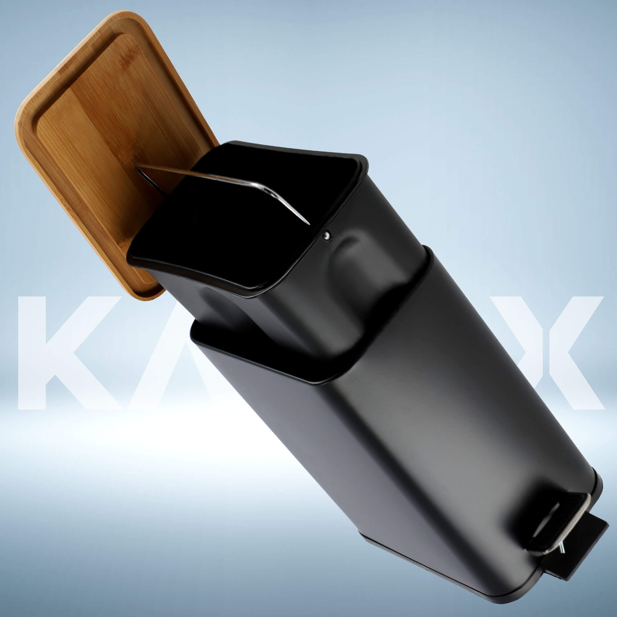 Kosz na śmieci z bambusową pokrywą 5L, czarny