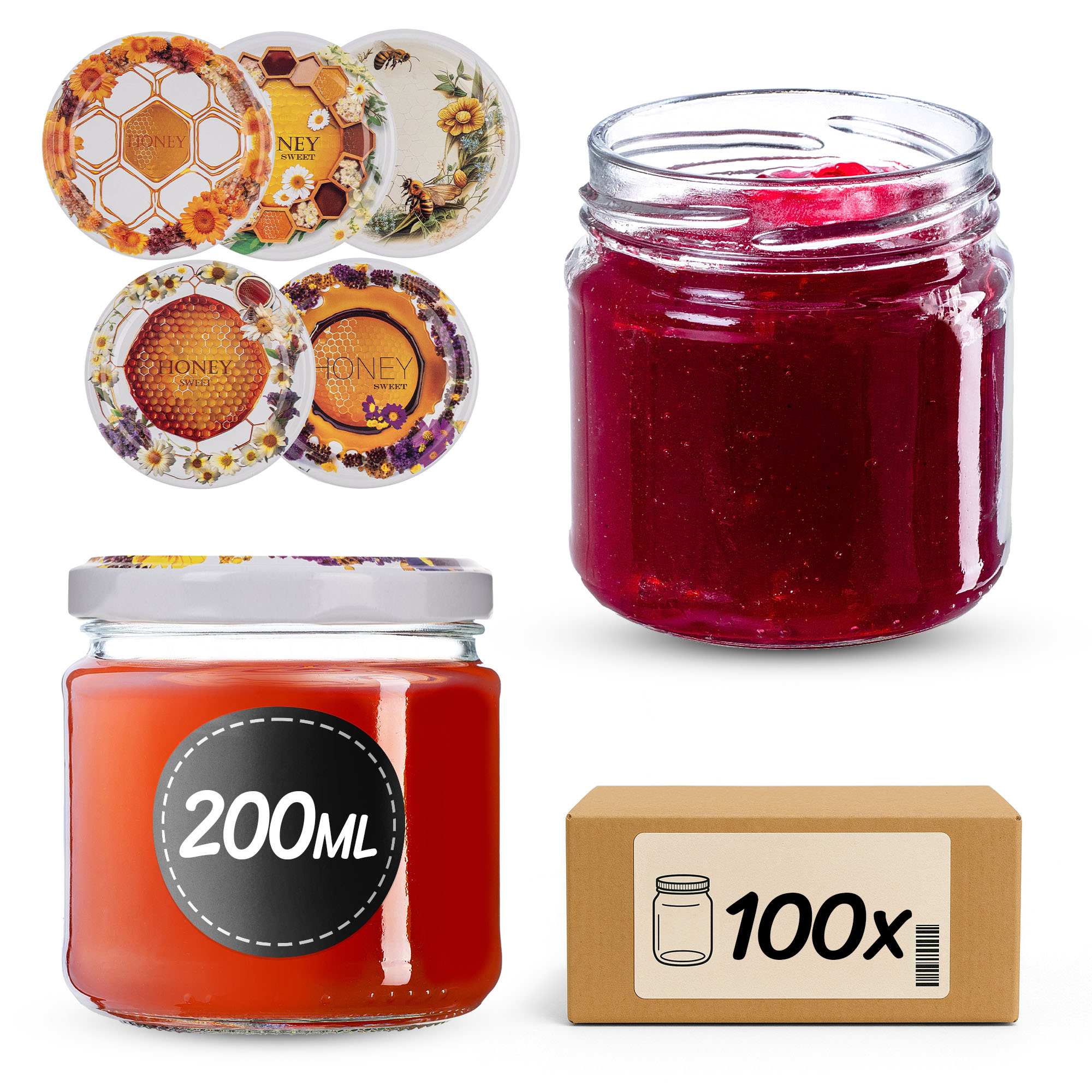 Słoiki na przetwory Lerma 200ml 100szt 66mm + wieczka "Słodki miód"