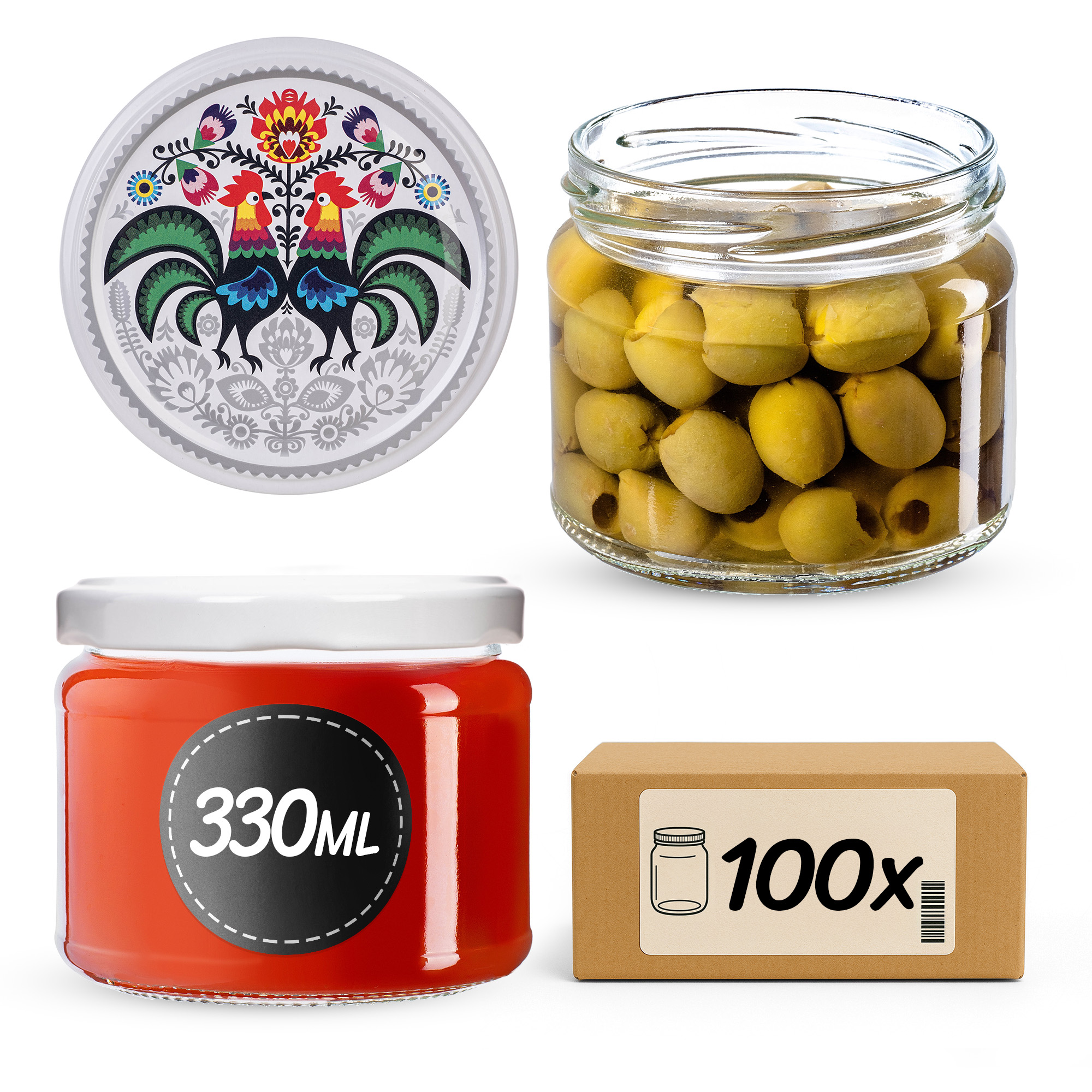 Słoiki na przetwory Sonka 330ml fi82mm 100szt + wieczko Kogut